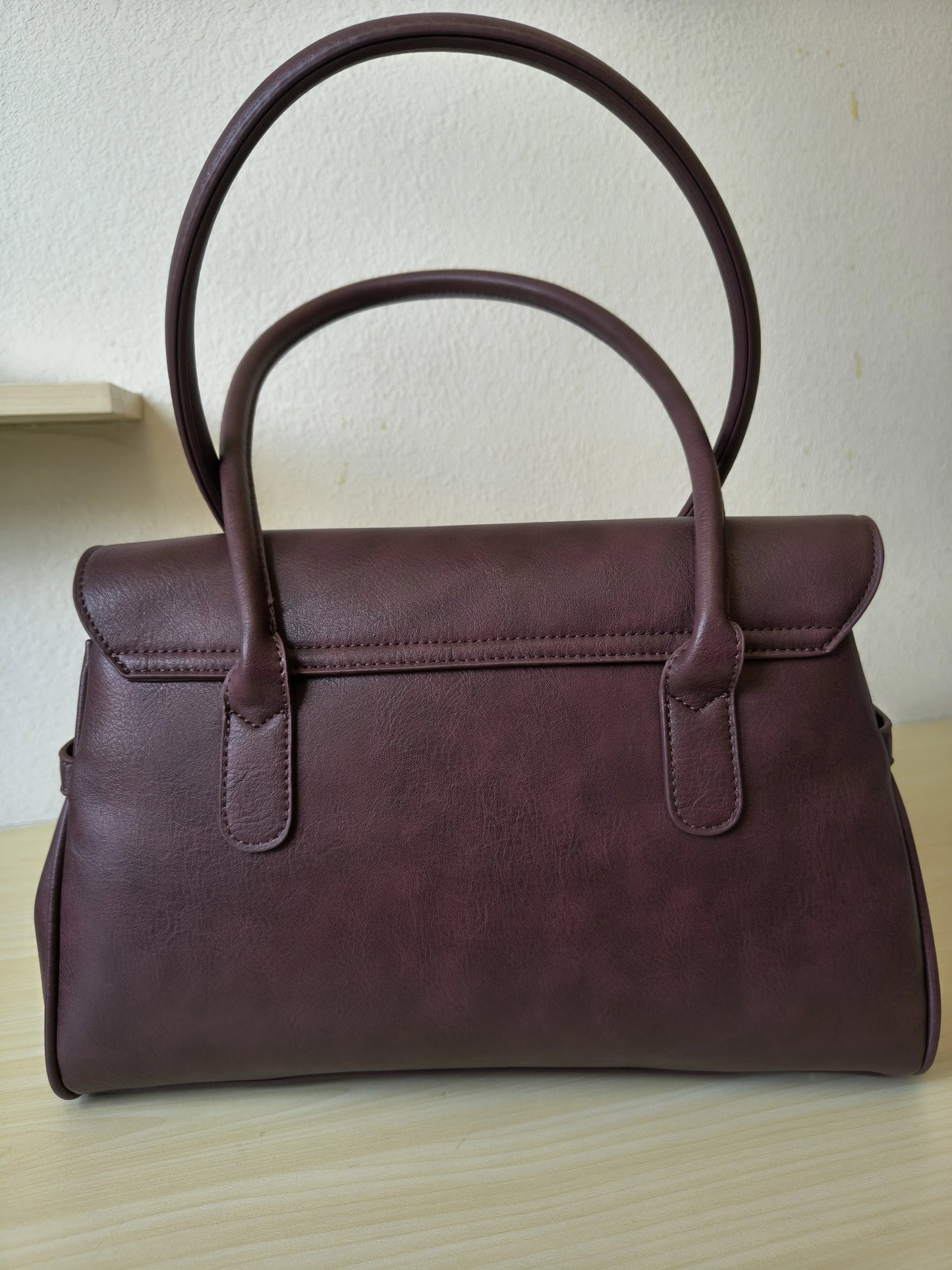 Burgundy Matte Leather 3-Piece Structured Tote Bag Set (E69)