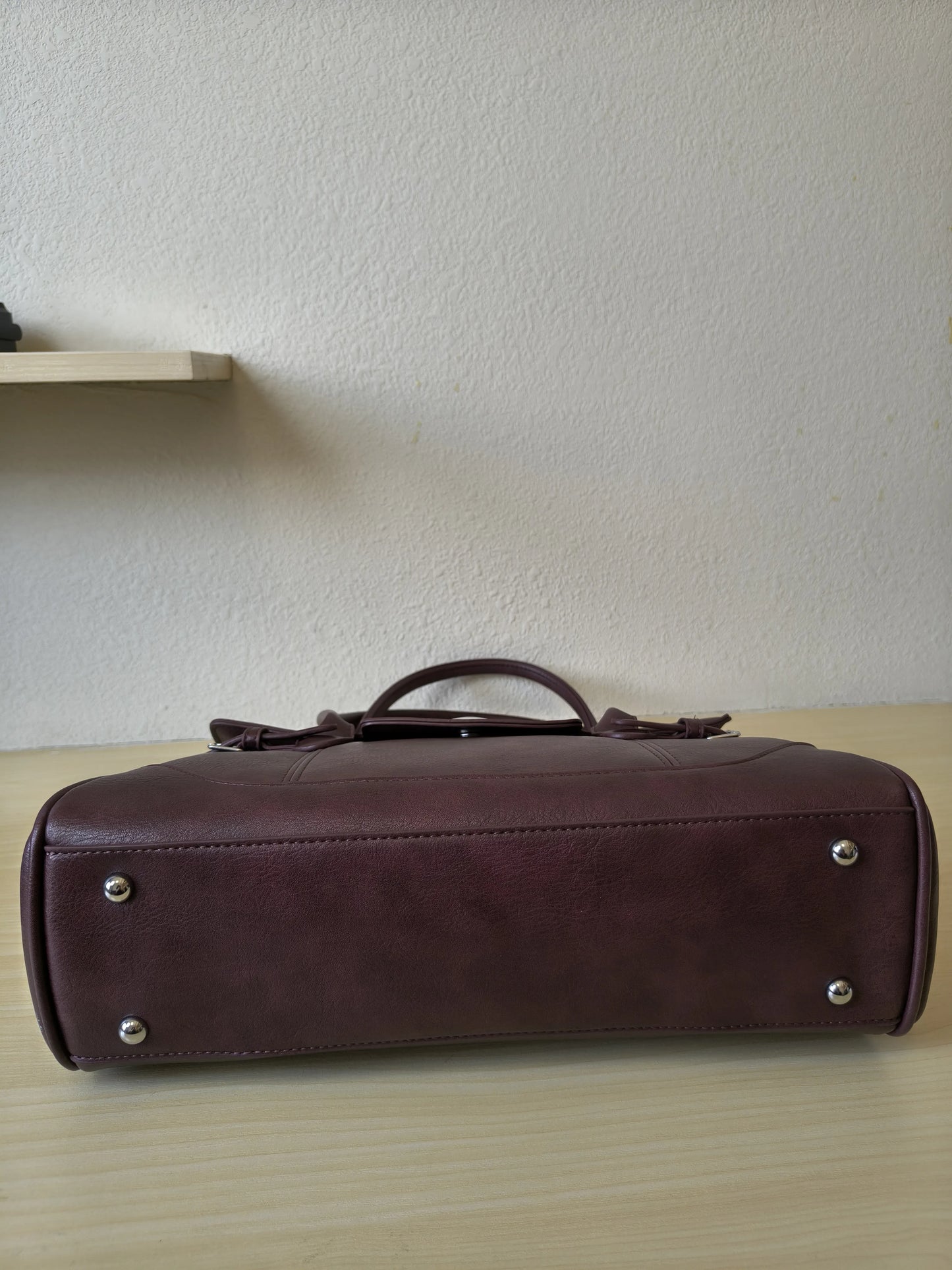 Burgundy Matte Leather 3-Piece Structured Tote Bag Set (E69)