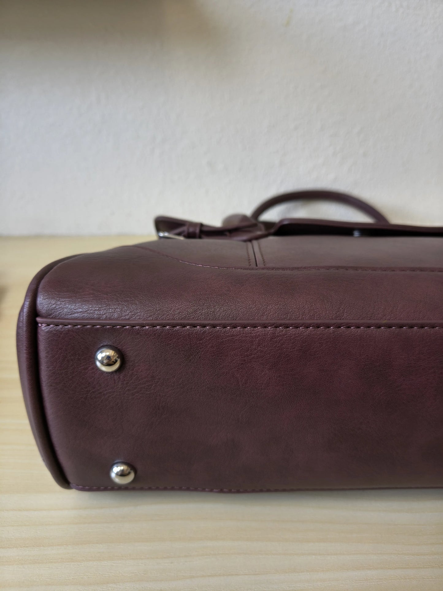 Burgundy Matte Leather 3-Piece Structured Tote Bag Set (E69)