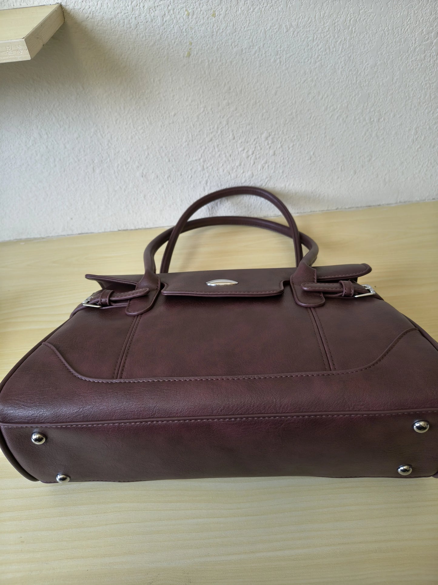Burgundy Matte Leather 3-Piece Structured Tote Bag Set (E69)