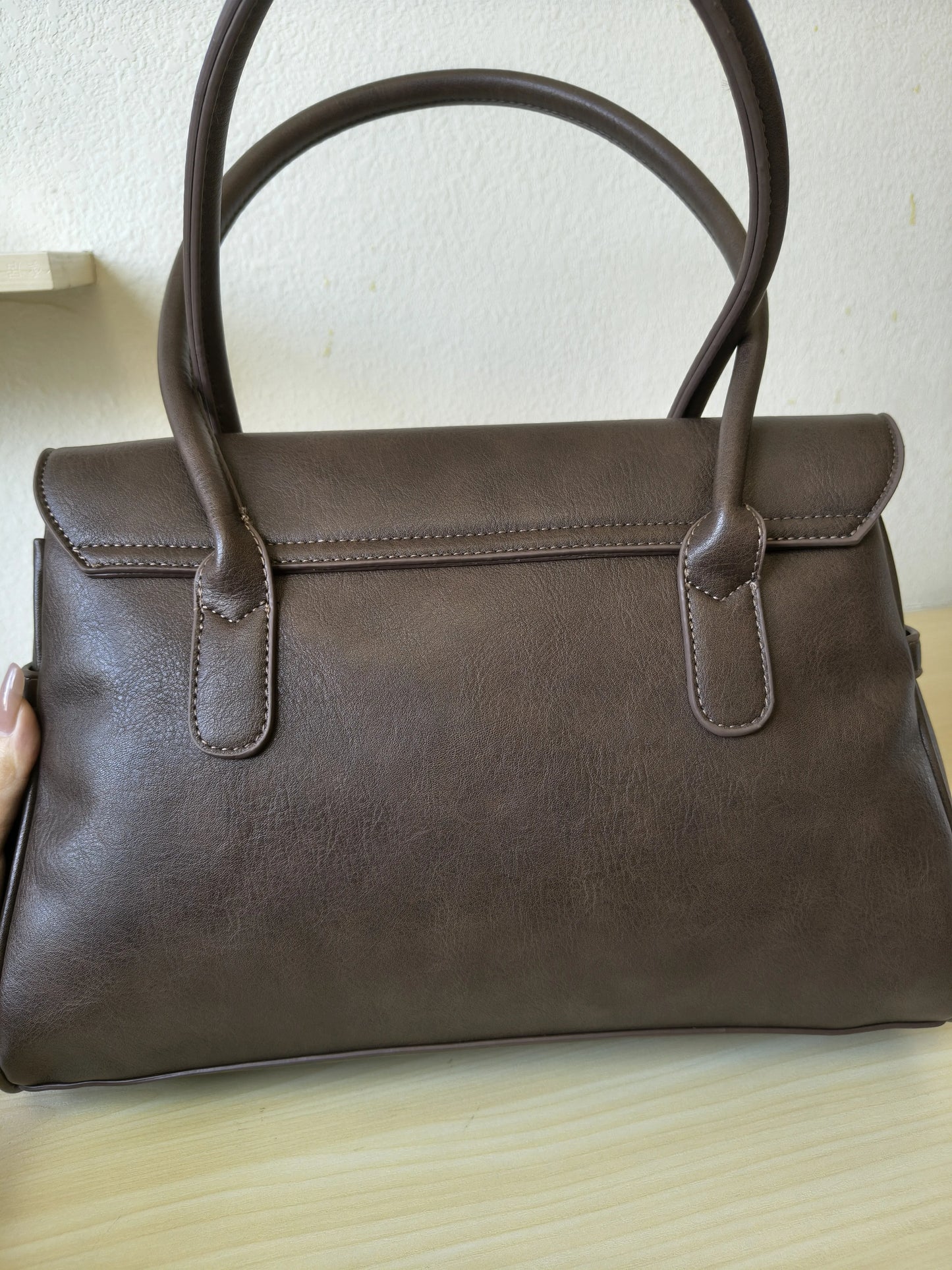 Brown Matte Leather 3-Piece Structured Tote Bag Set (E70)
