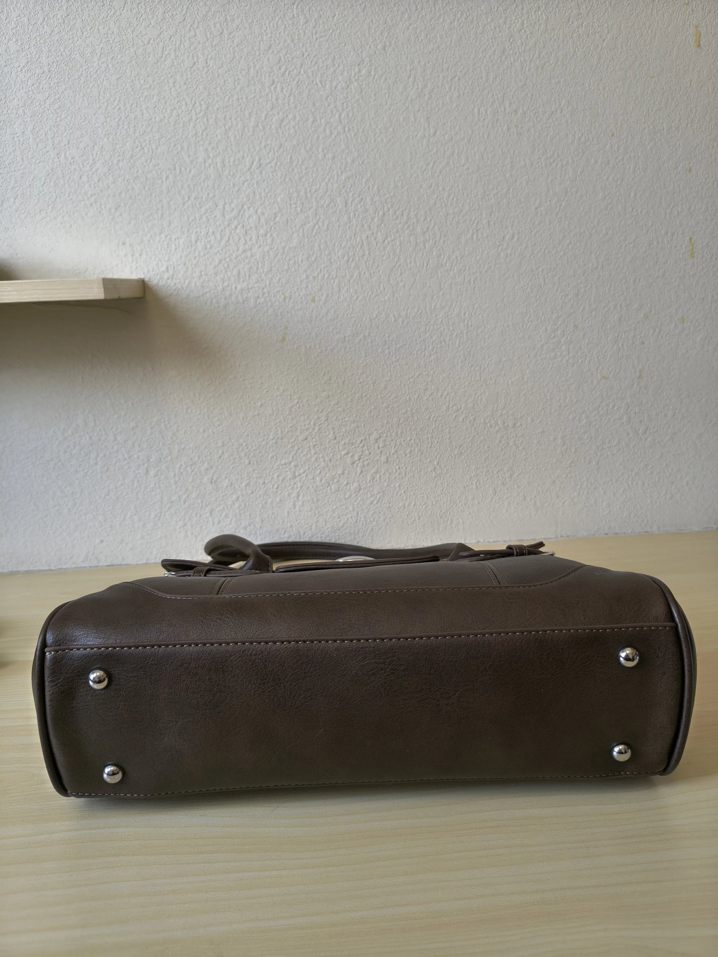 Brown Matte Leather 3-Piece Structured Tote Bag Set (E70)