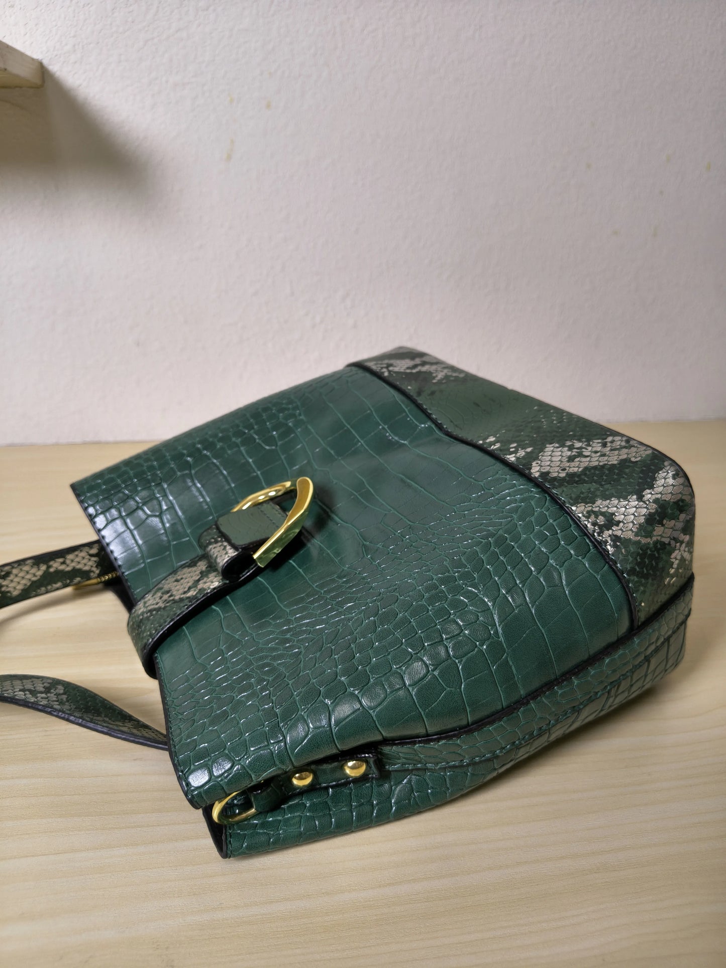 Forest Green Crocodile & Python Print 3-Piece Bucket Bag Set (E72)