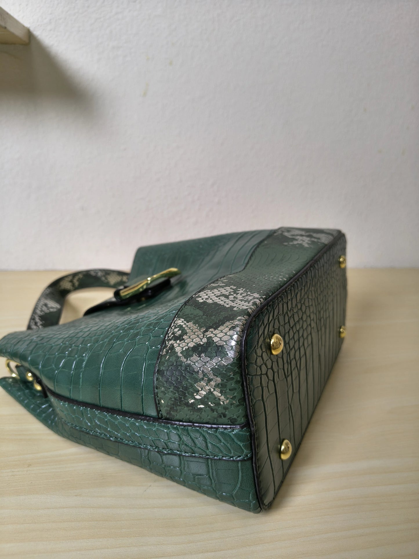 Forest Green Crocodile & Python Print 3-Piece Bucket Bag Set (E72)