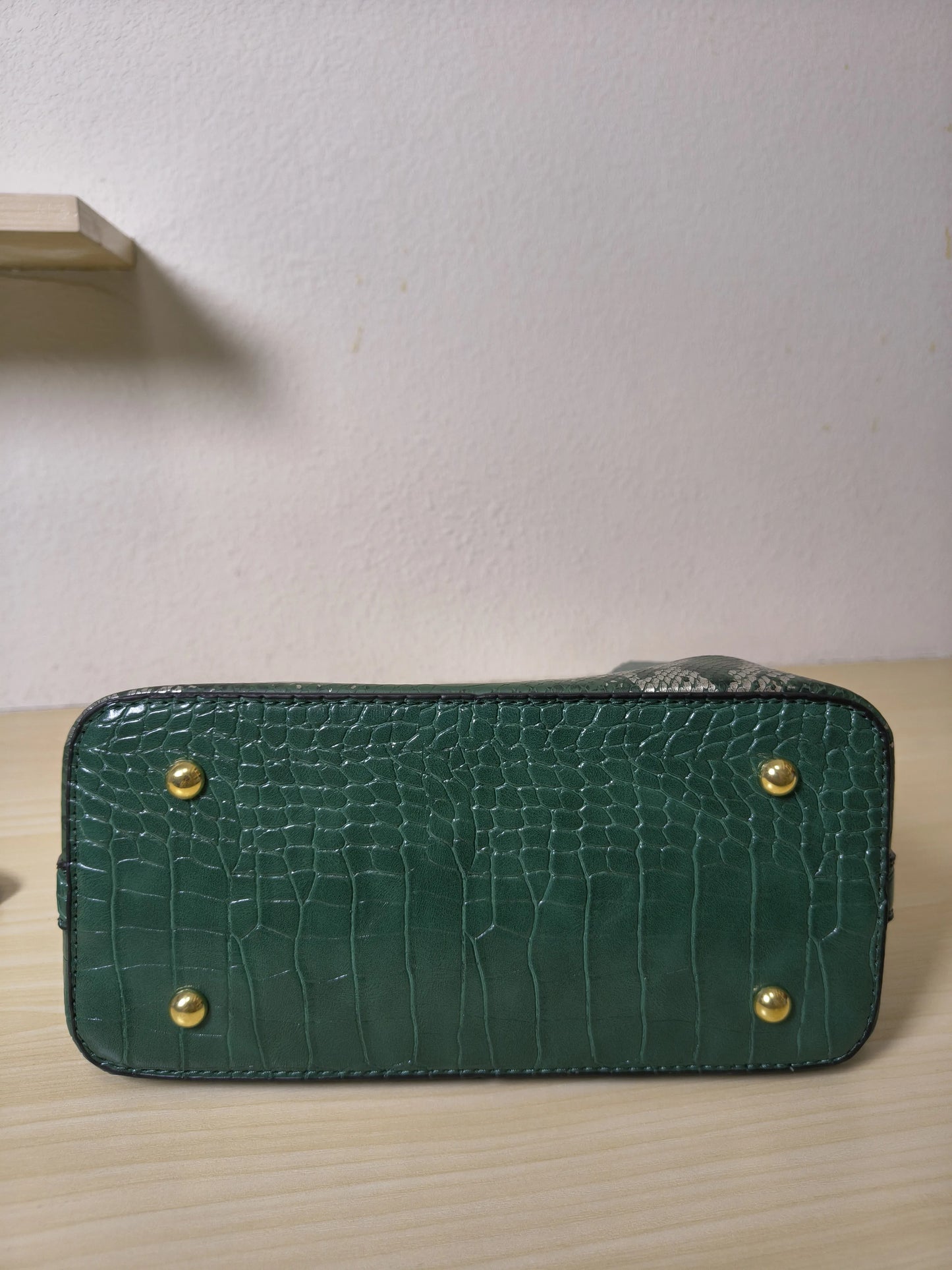 Forest Green Crocodile & Python Print 3-Piece Bucket Bag Set (E72)