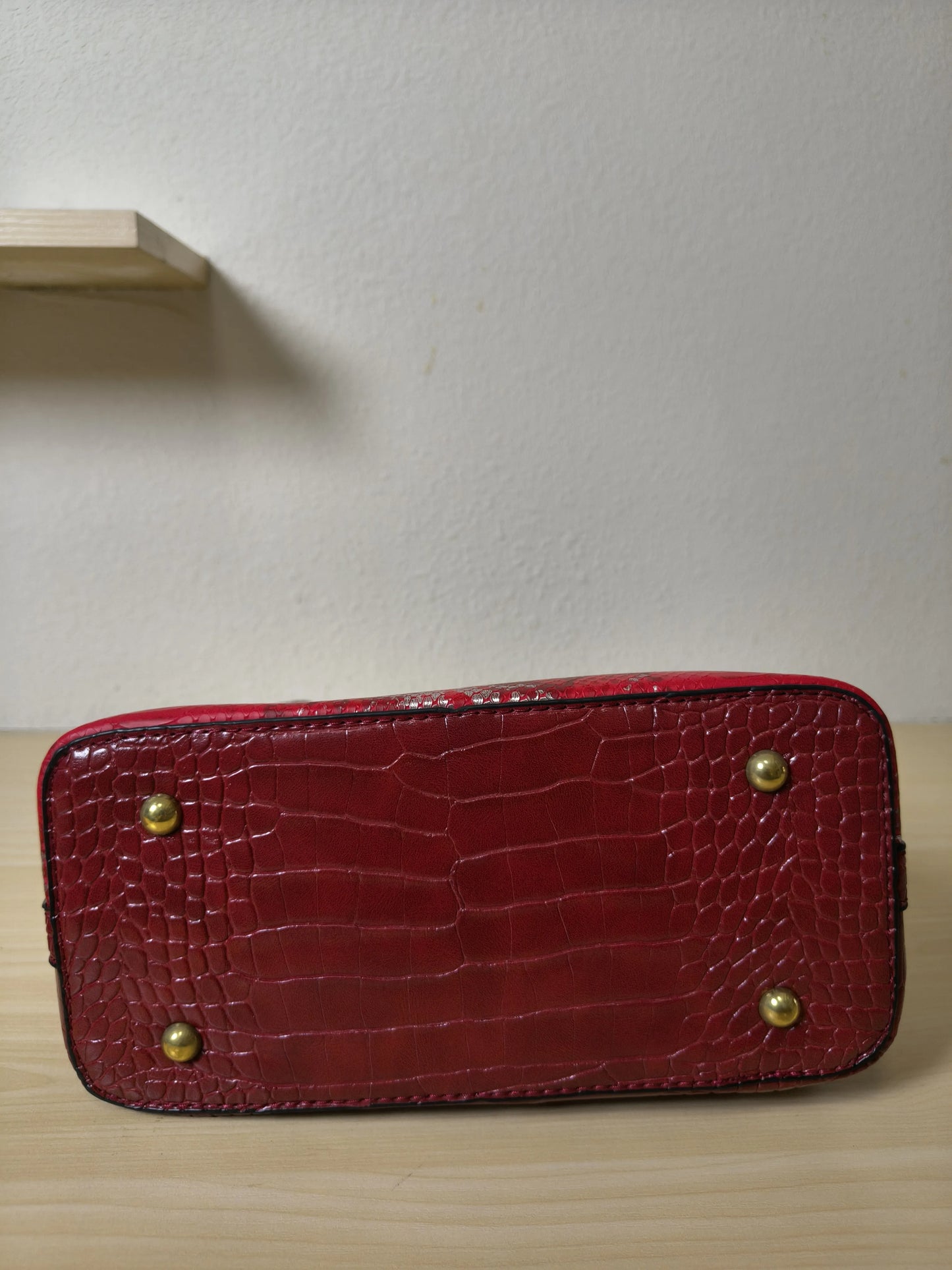 Burgundy Crocodile & Python Print 3-Piece Bucket Bag Set (E73)