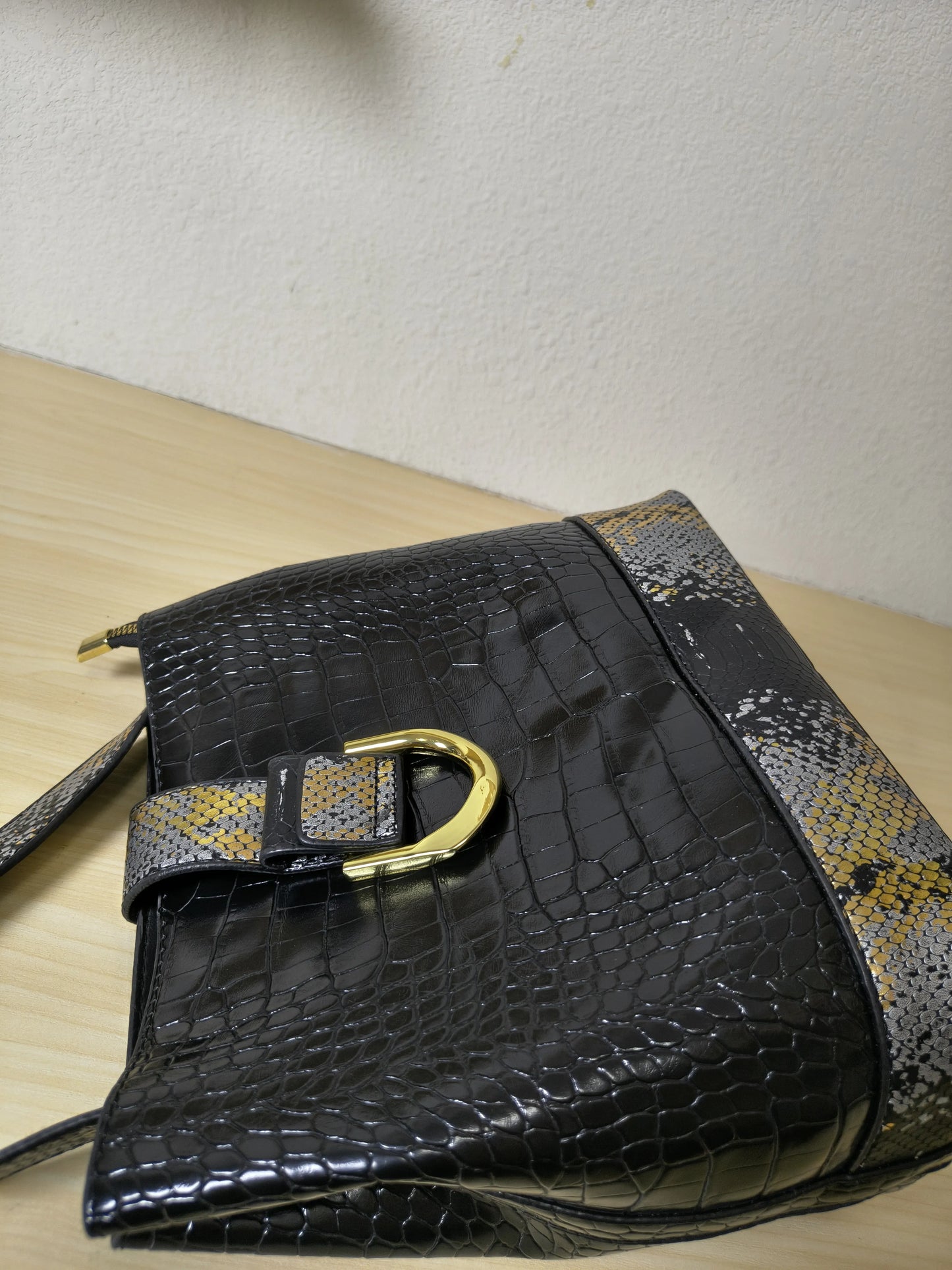 Black Crocodile & Python Print 3-Piece Bucket Bag Set (E74)