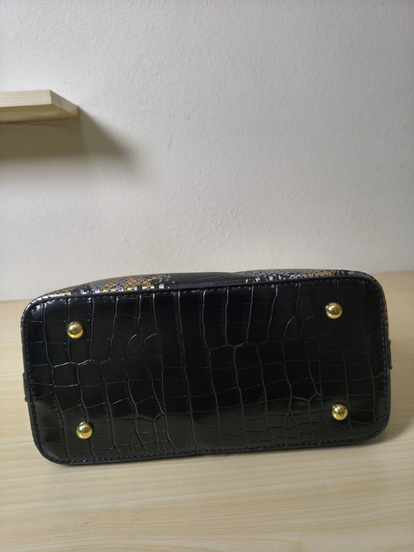 Black Crocodile & Python Print 3-Piece Bucket Bag Set (E74)