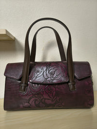 Red Lizard Embossed Rose Floral Boston Bag (E80)
