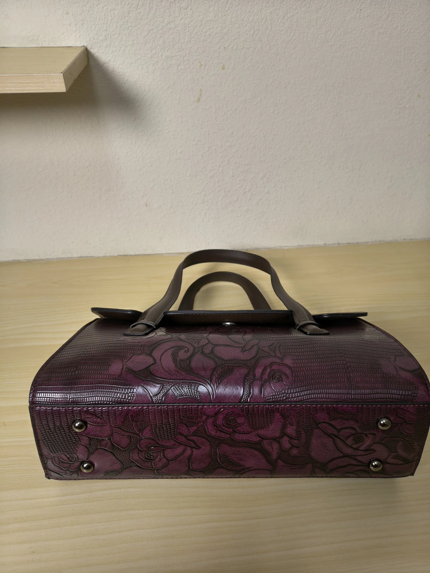 Red Lizard Embossed Rose Floral Boston Bag (E80)