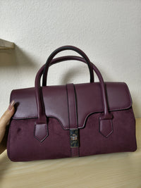 Burgundy Leather & Suede Structured Satchel Bag (E81)