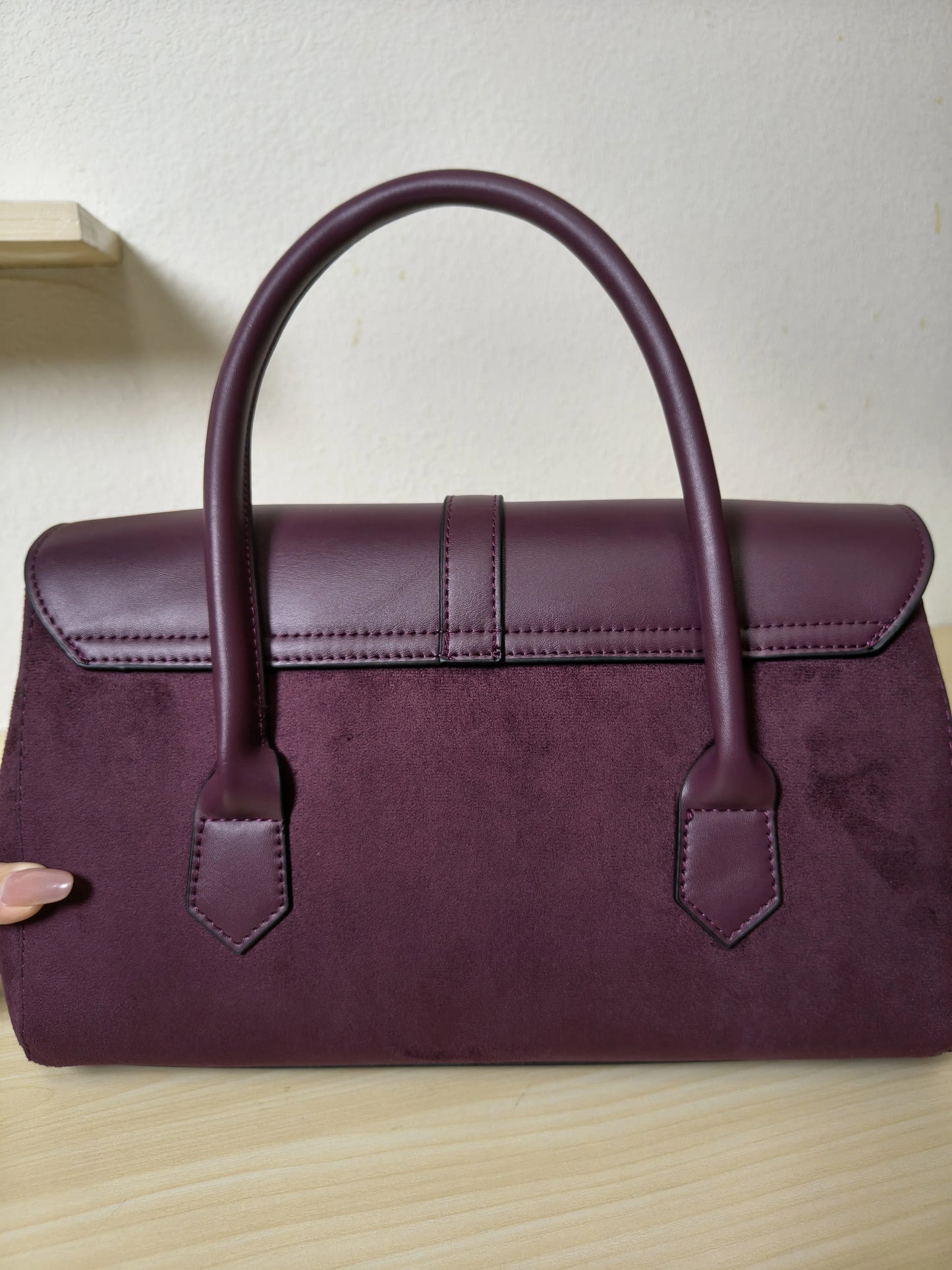 Burgundy Leather & Suede Structured Satchel Bag (E81)
