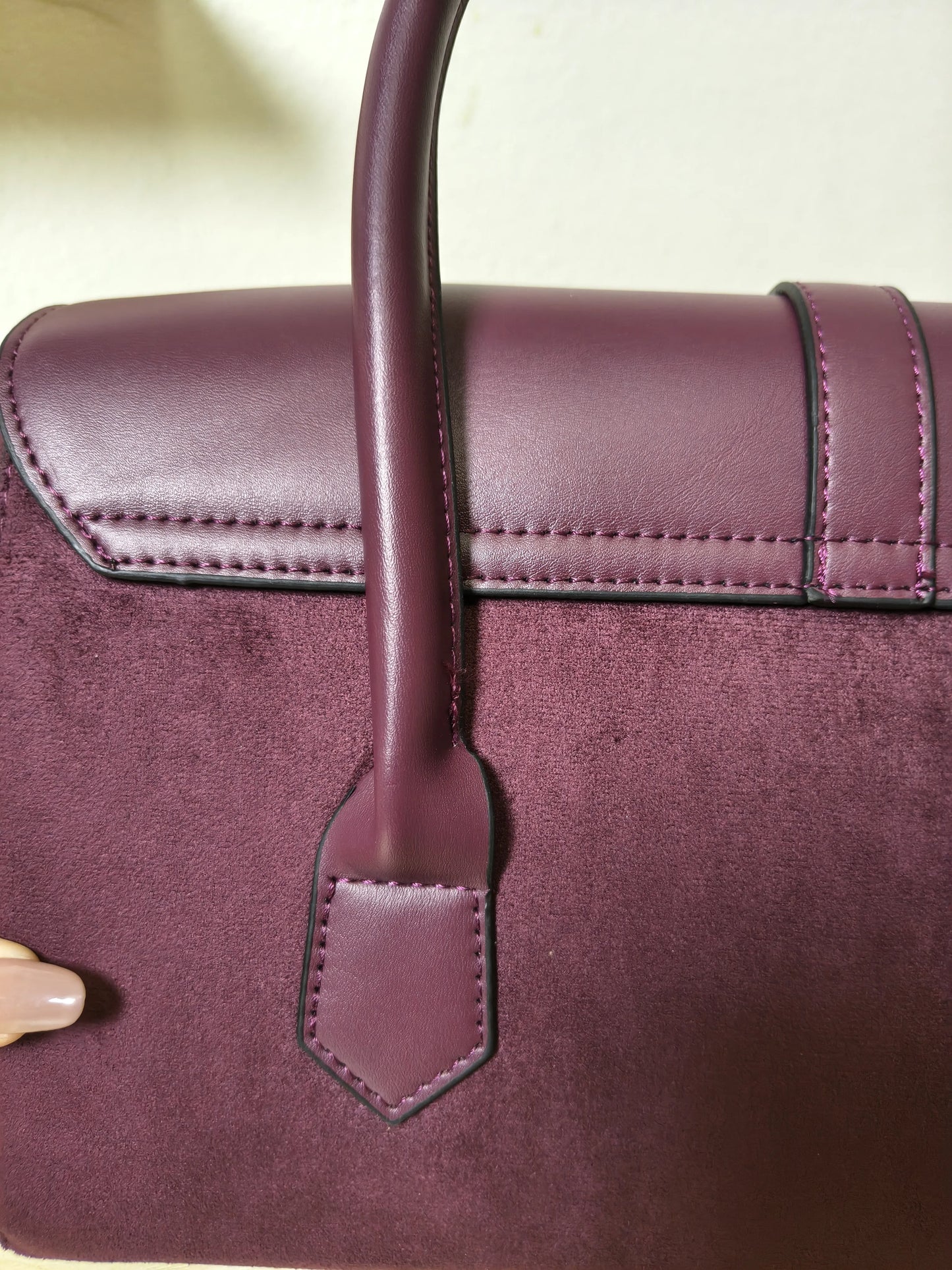 Burgundy Leather & Suede Structured Satchel Bag (E81)