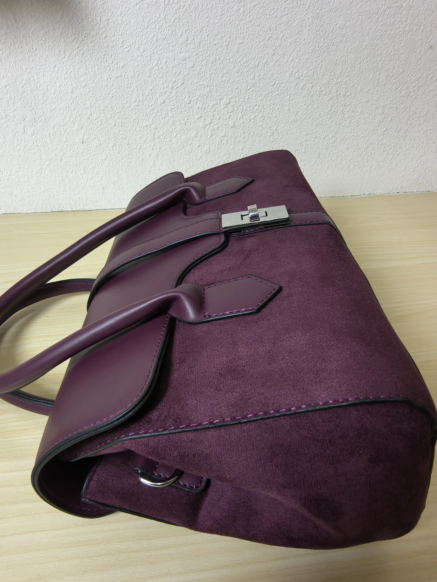 Burgundy Leather & Suede Structured Satchel Bag (E81)