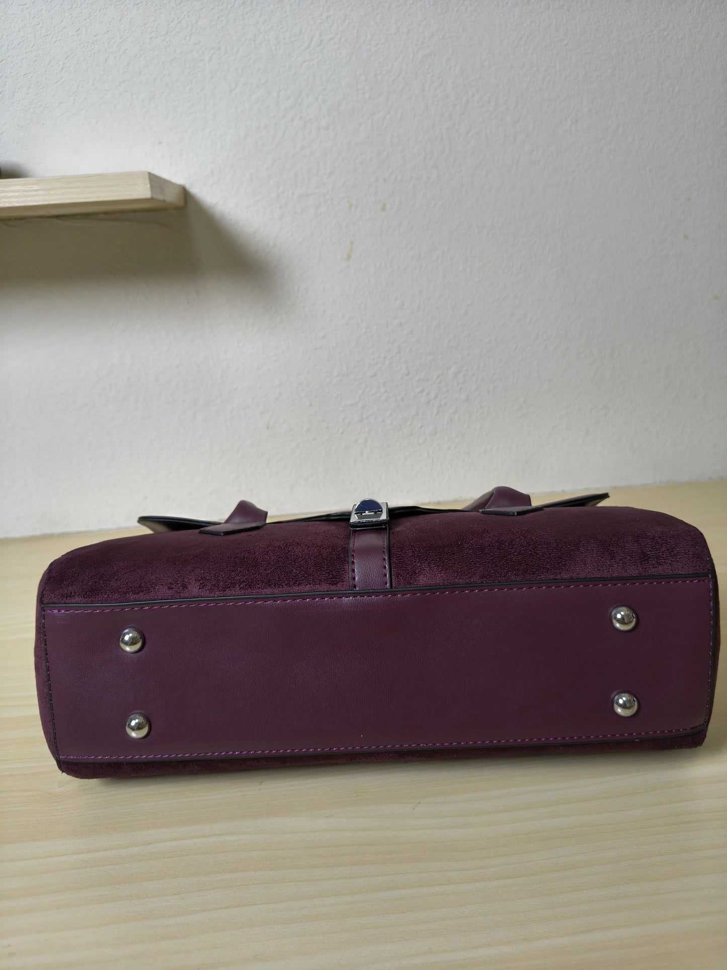 Burgundy Leather & Suede Structured Satchel Bag (E81)