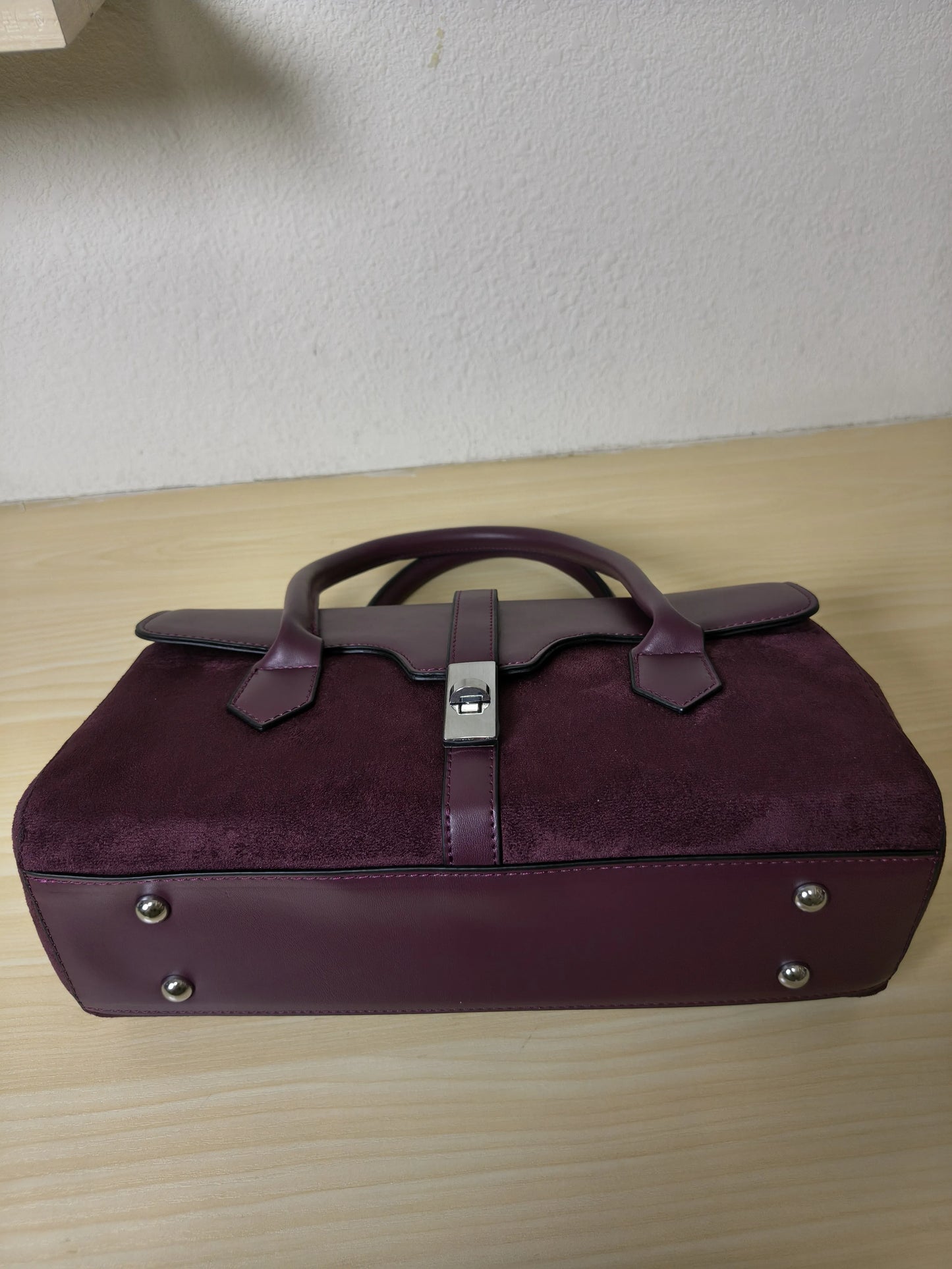 Burgundy Leather & Suede Structured Satchel Bag (E81)