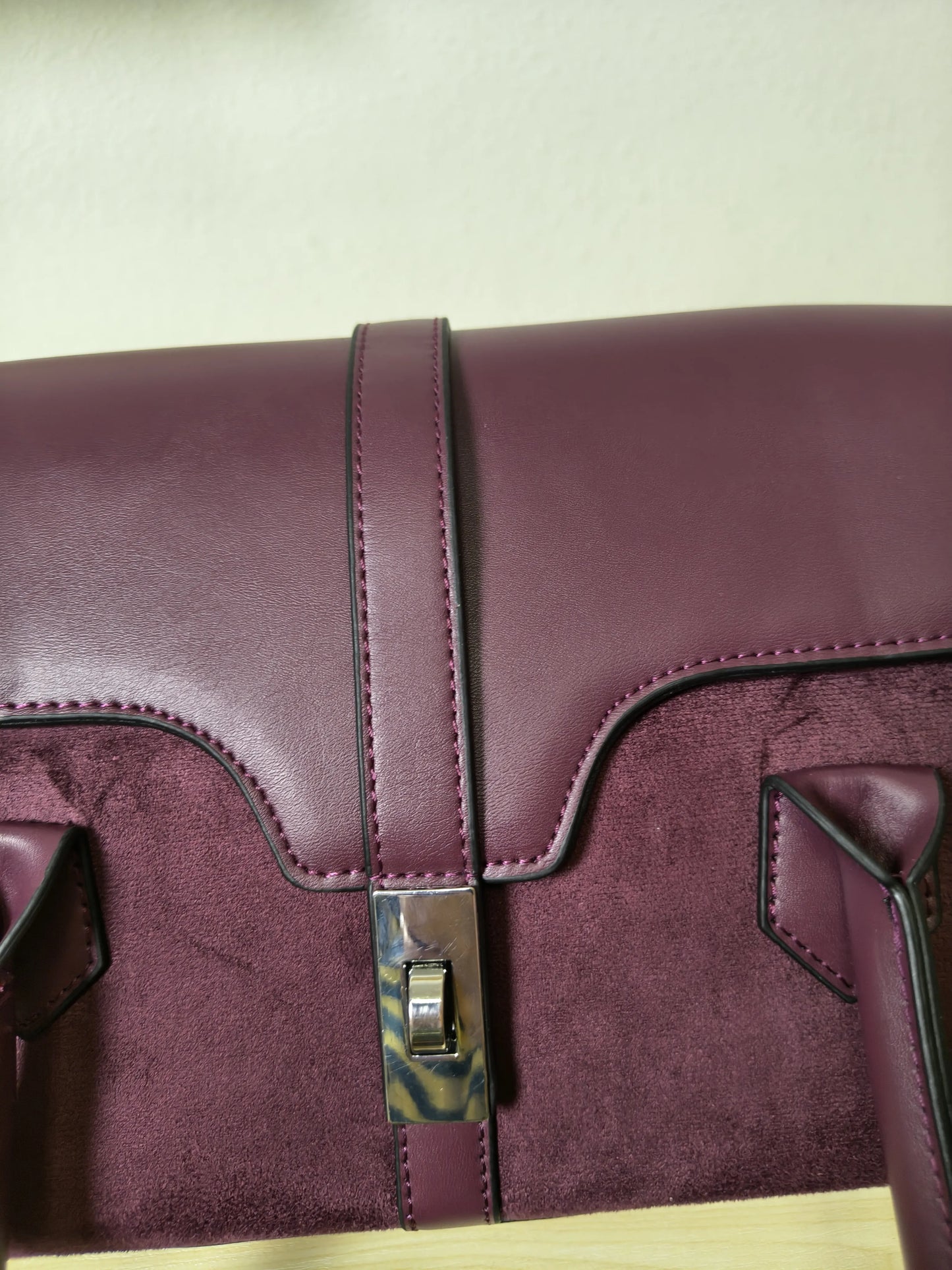 Burgundy Leather & Suede Structured Satchel Bag (E81)