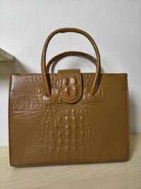 Yellowish Brown Crocodile Embossed Laptop Tote Bag (E92)