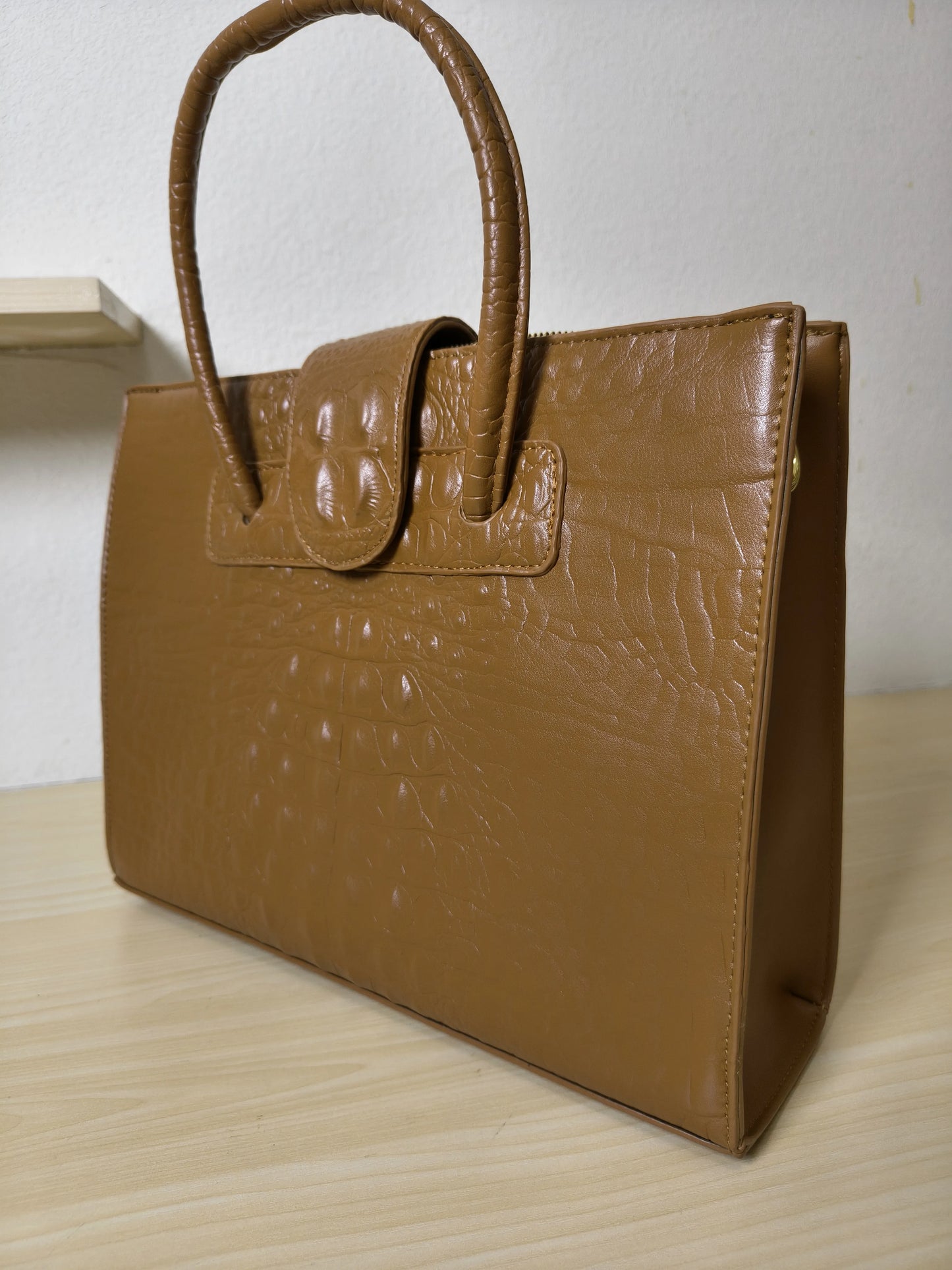 Yellowish Brown Crocodile Embossed Laptop Tote Bag (E92)
