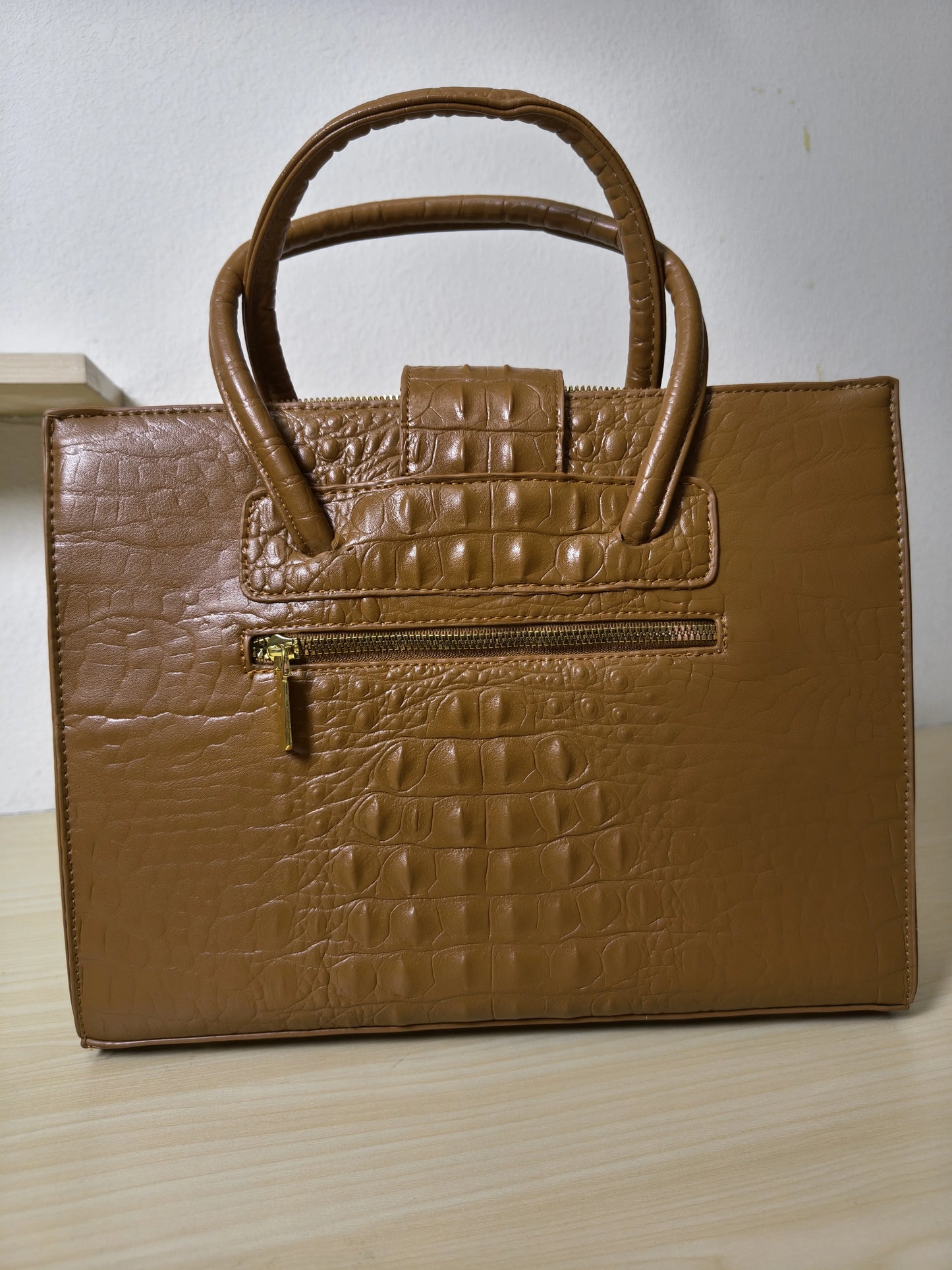 Yellowish Brown Crocodile Embossed Laptop Tote Bag (E92)
