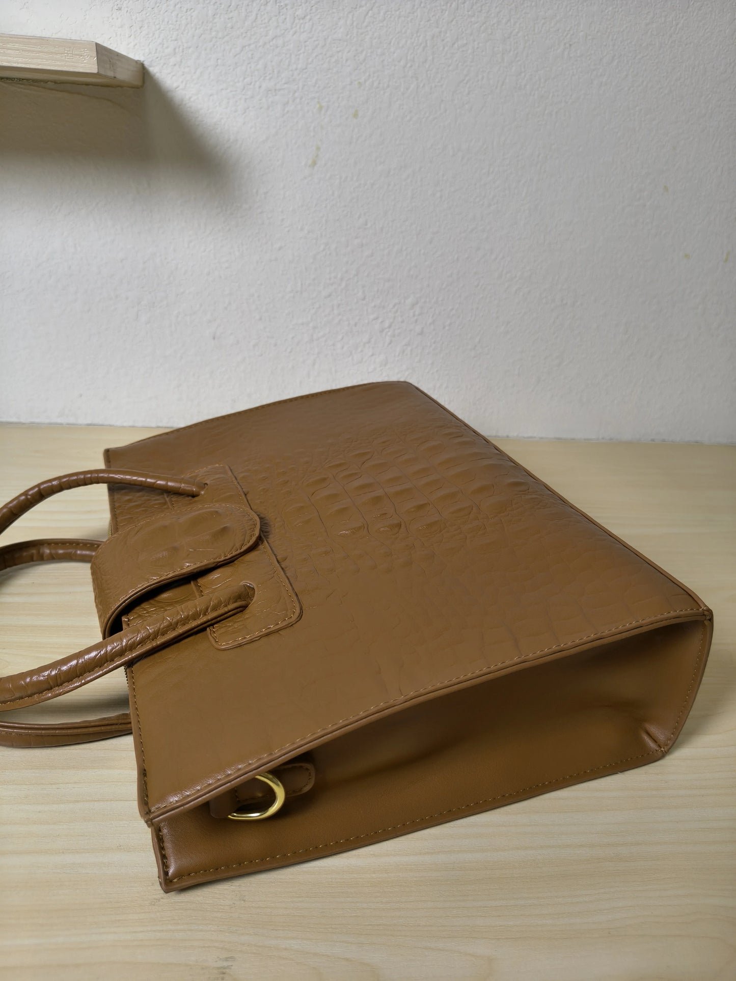 Yellowish Brown Crocodile Embossed Laptop Tote Bag (E92)