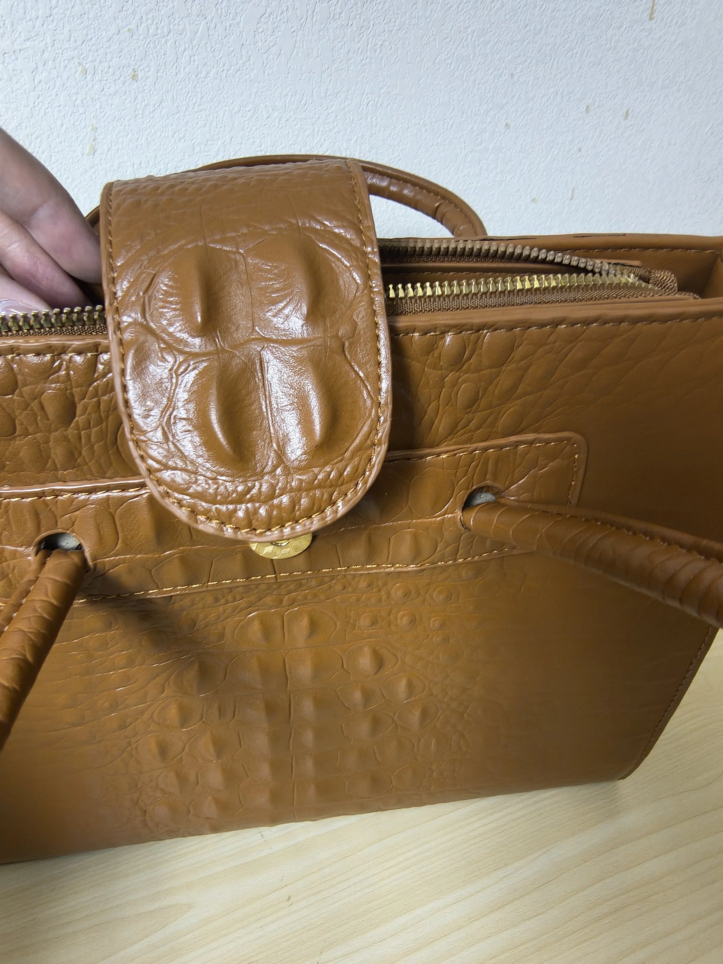 Yellowish Brown Crocodile Embossed Laptop Tote Bag (E92)