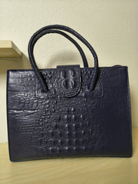 Deep Sea Blue Crocodile Embossed Laptop Tote Bag (E93)