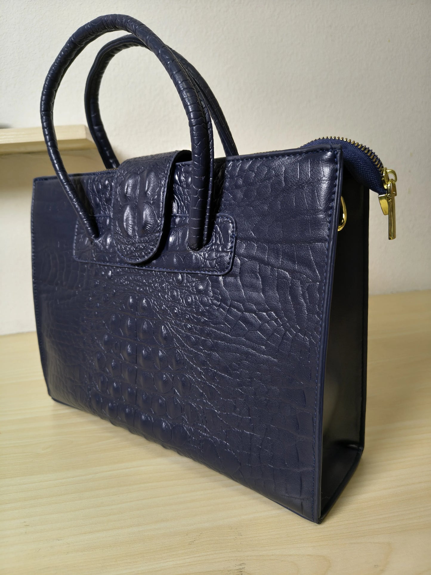 Deep Sea Blue Crocodile Embossed Laptop Tote Bag (E93)