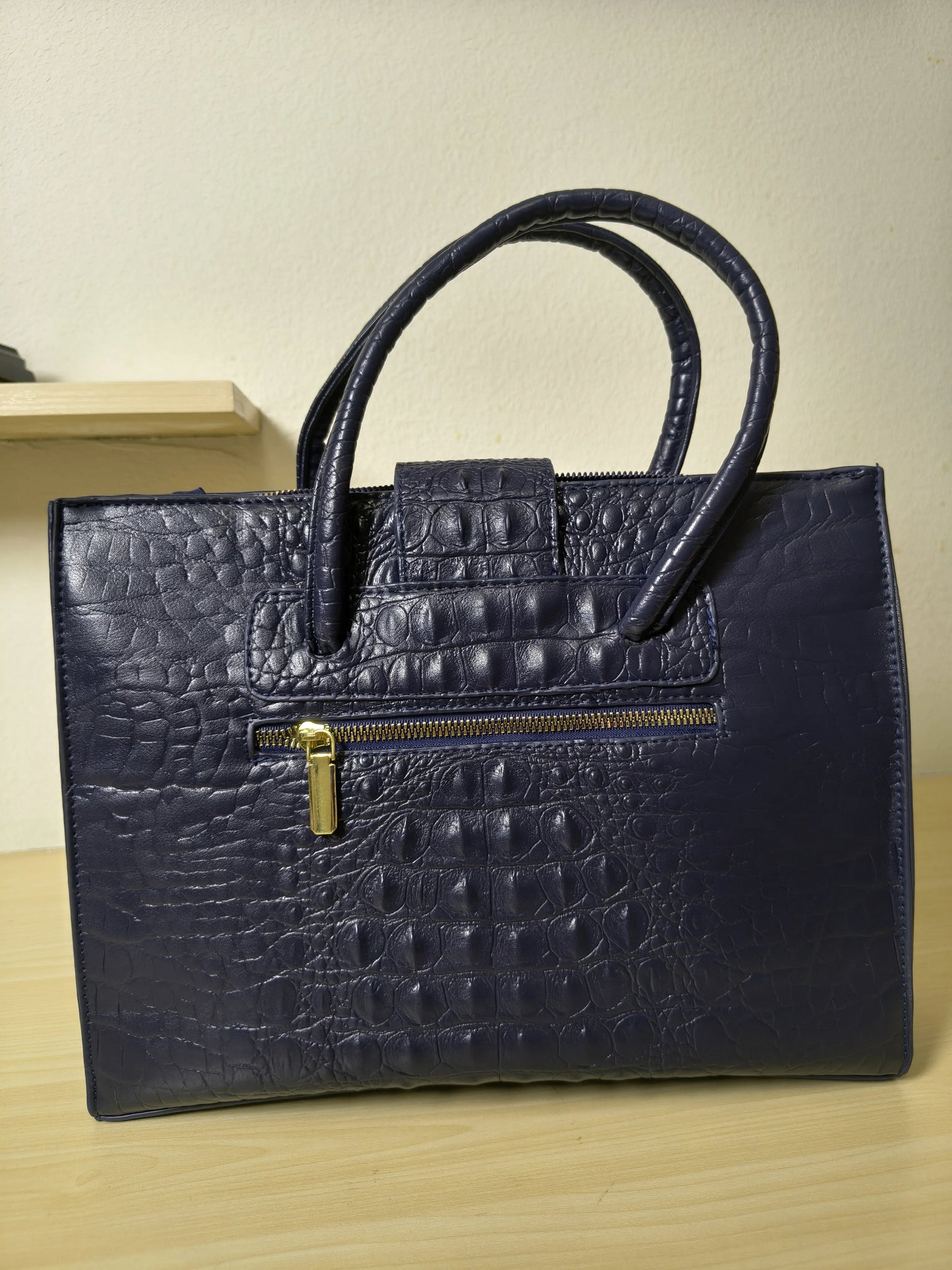 Deep Sea Blue Crocodile Embossed Laptop Tote Bag (E93)