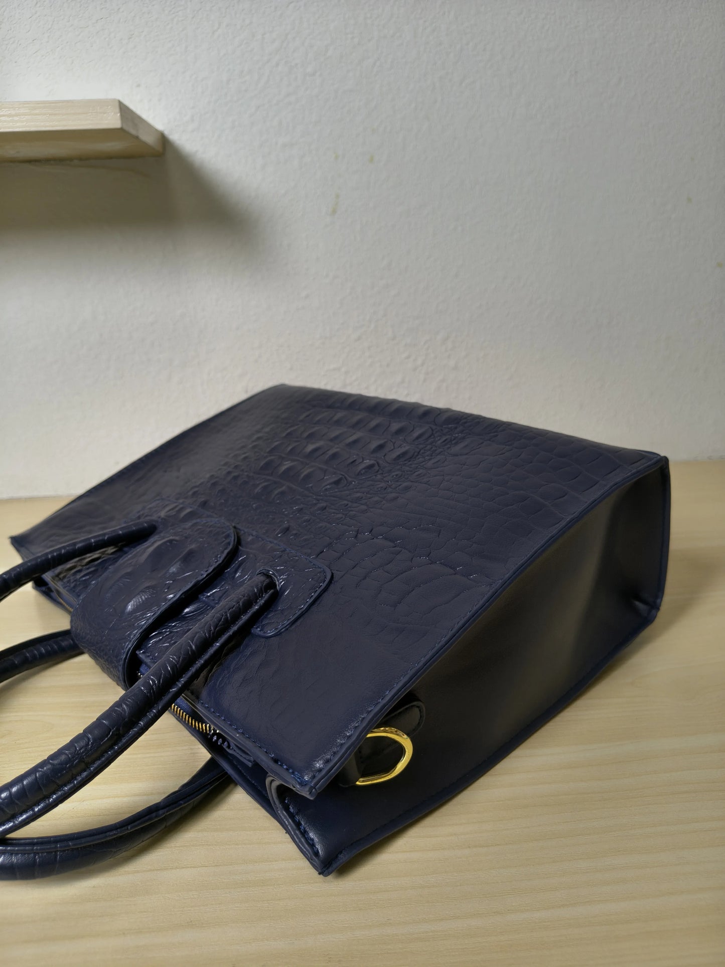 Deep Sea Blue Crocodile Embossed Laptop Tote Bag (E93)
