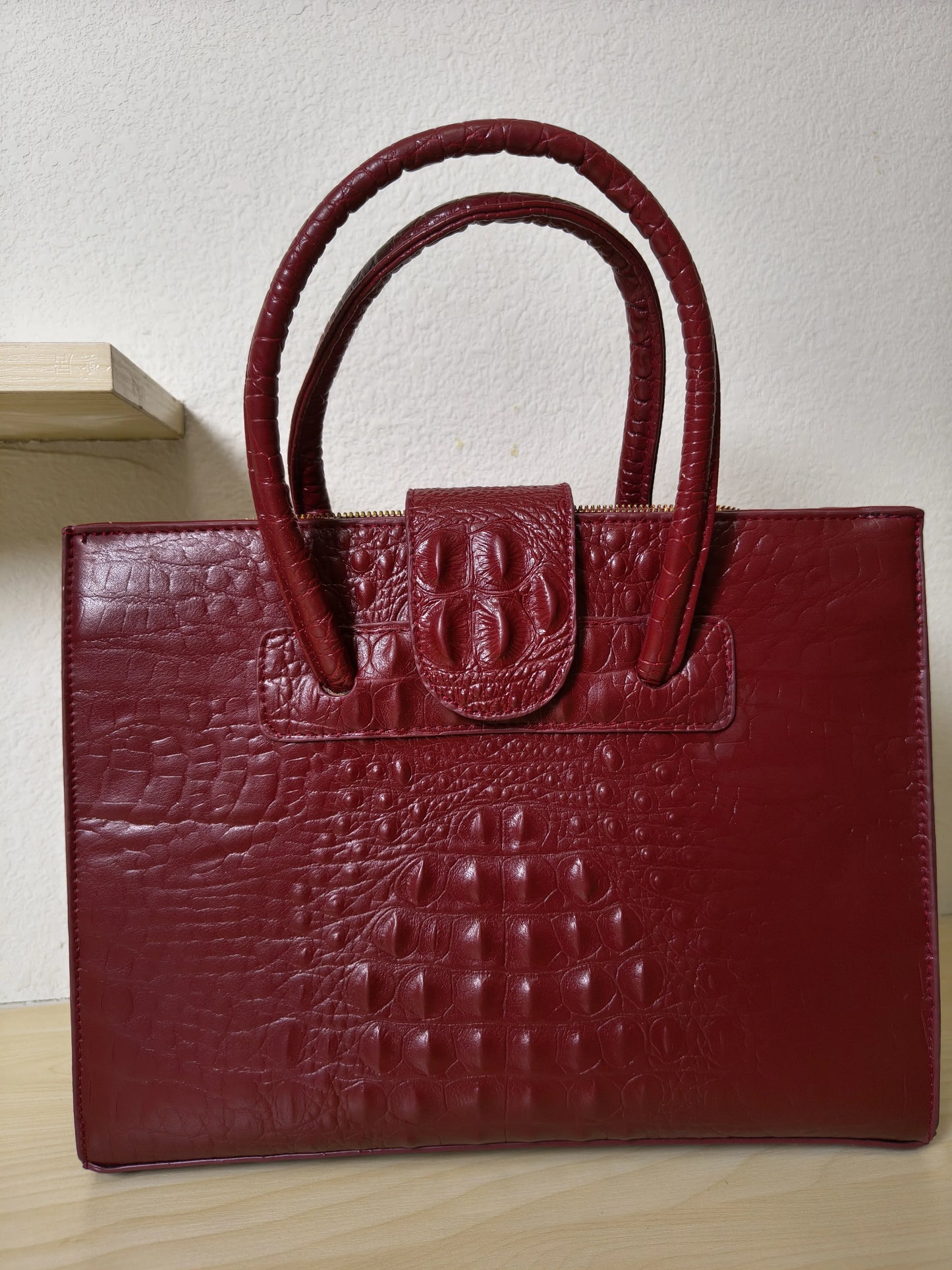 Burgundy Crocodile Embossed Laptop Tote Bag (E94)