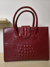 Burgundy Crocodile Embossed Laptop Tote Bag (E94)