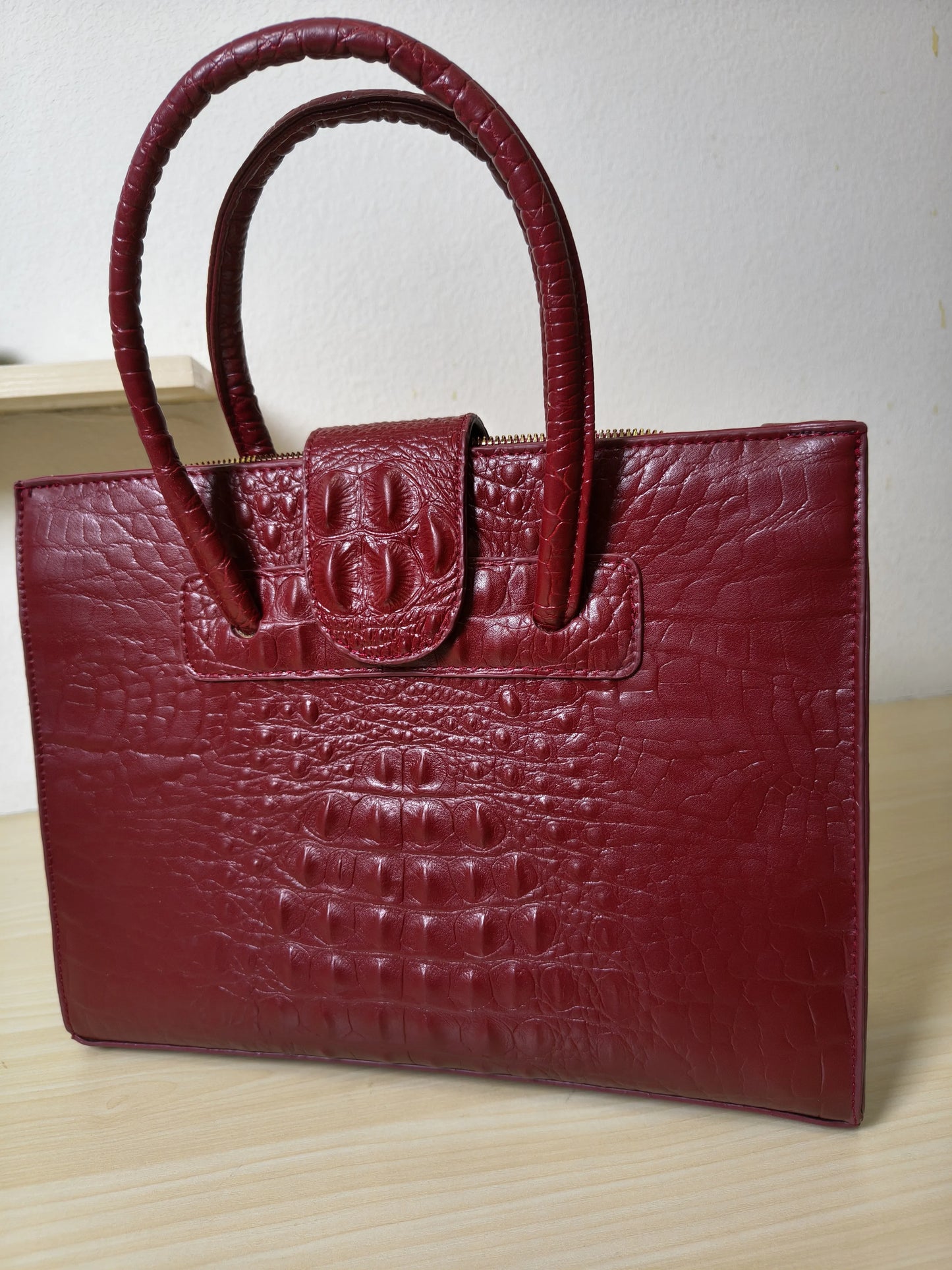 Burgundy Crocodile Embossed Laptop Tote Bag (E94)