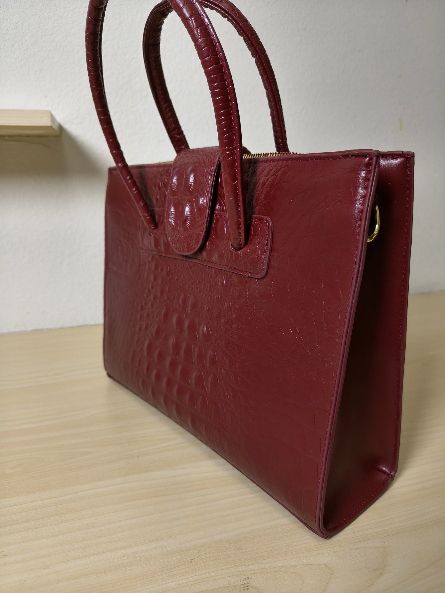 Burgundy Crocodile Embossed Laptop Tote Bag (E94)