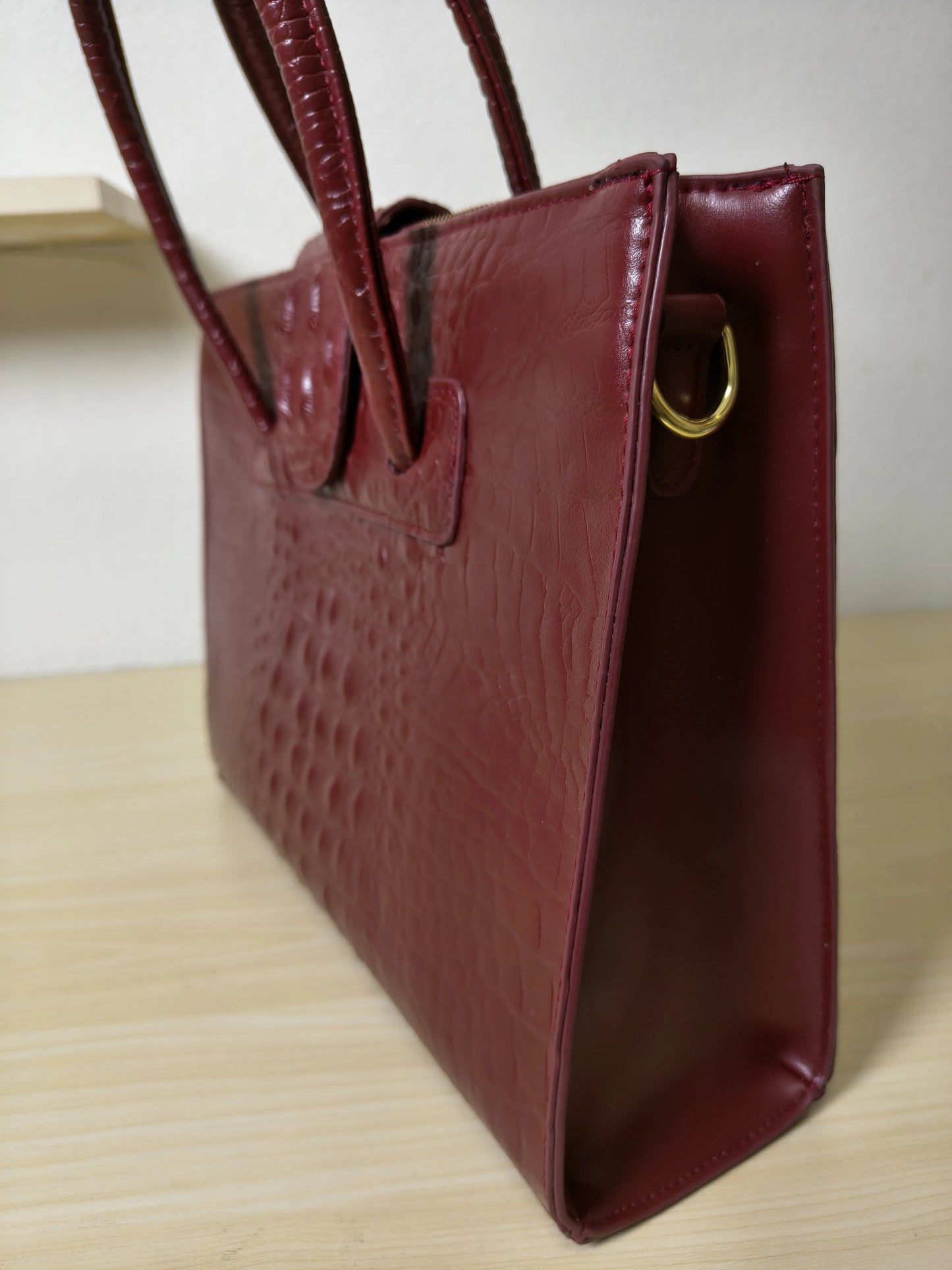Burgundy Crocodile Embossed Laptop Tote Bag (E94)