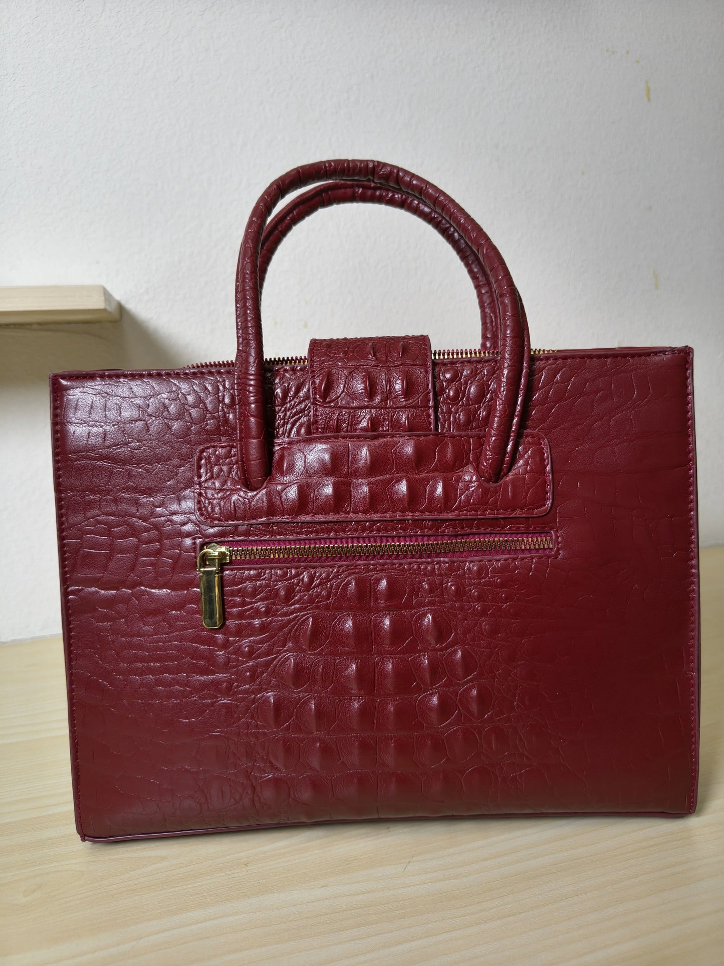 Burgundy Crocodile Embossed Laptop Tote Bag (E94)