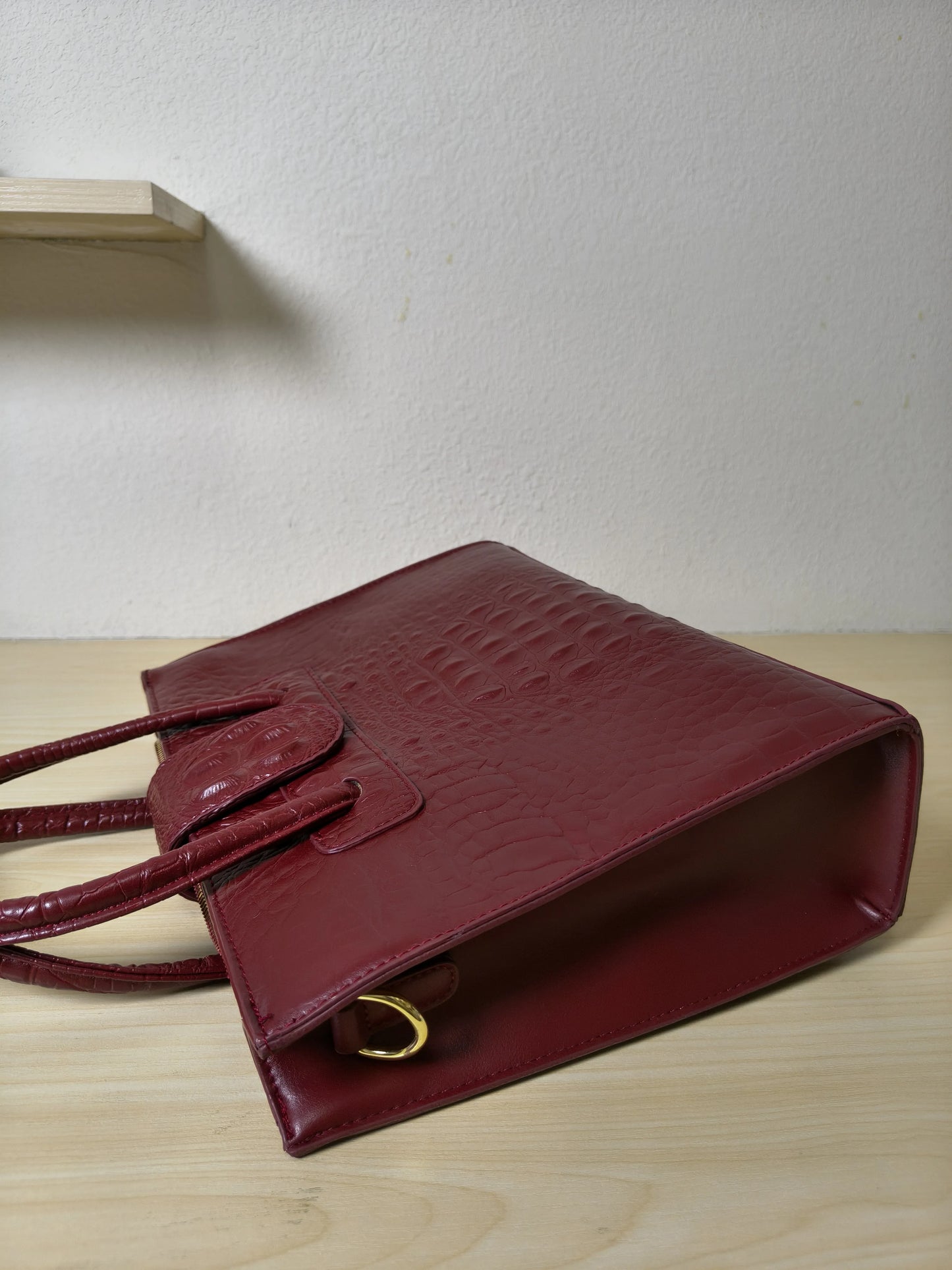 Burgundy Crocodile Embossed Laptop Tote Bag (E94)