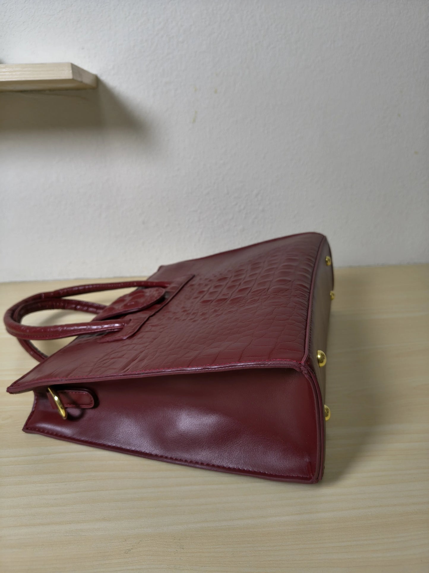 Burgundy Crocodile Embossed Laptop Tote Bag (E94)