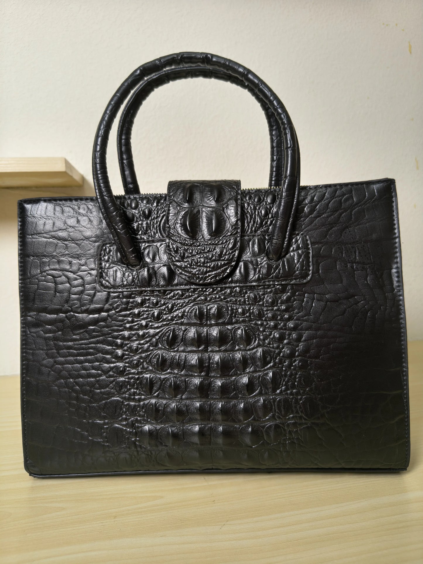 Black Crocodile Embossed Laptop Tote Bag (E95)