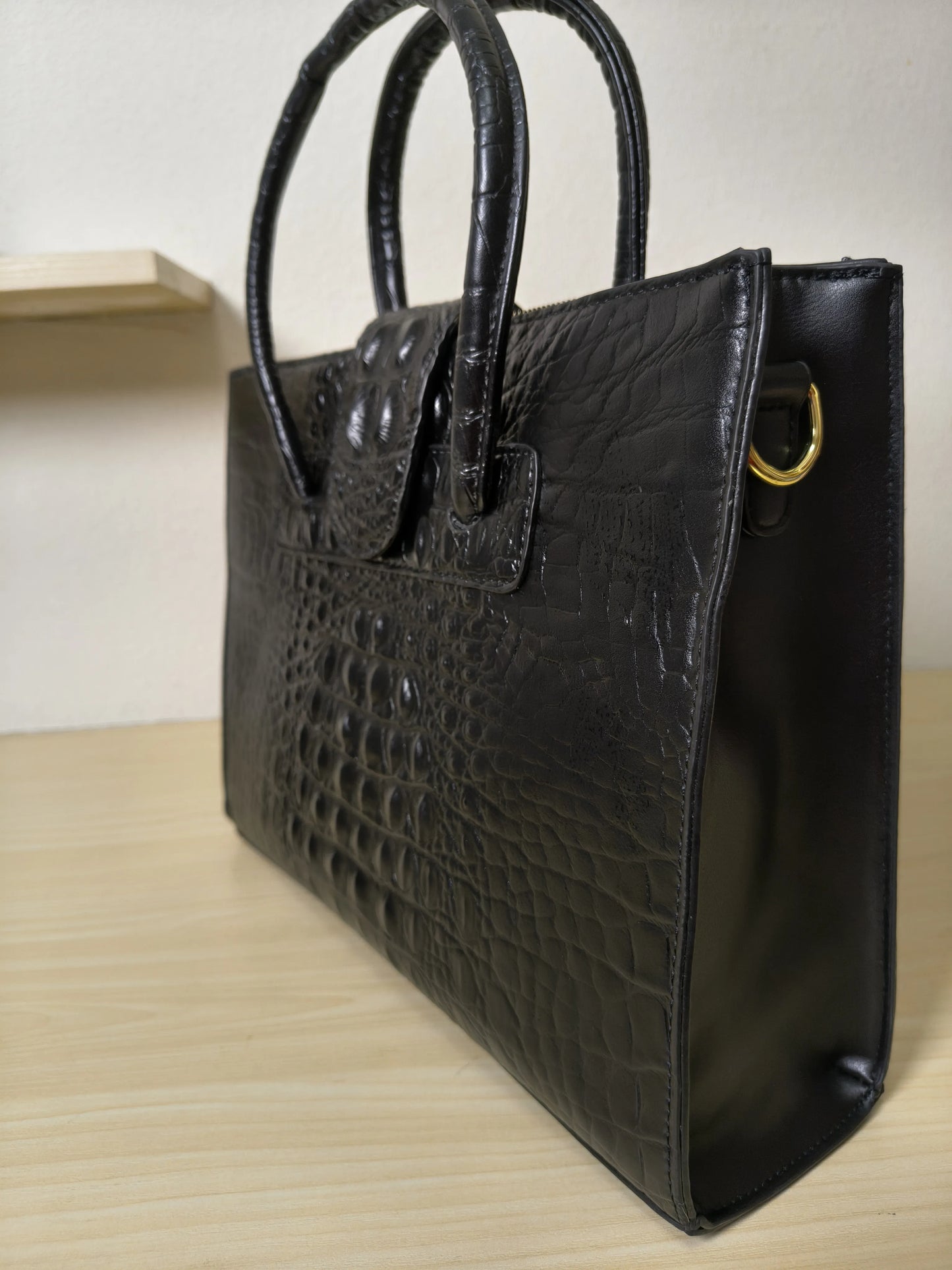Black Crocodile Embossed Laptop Tote Bag (E95)