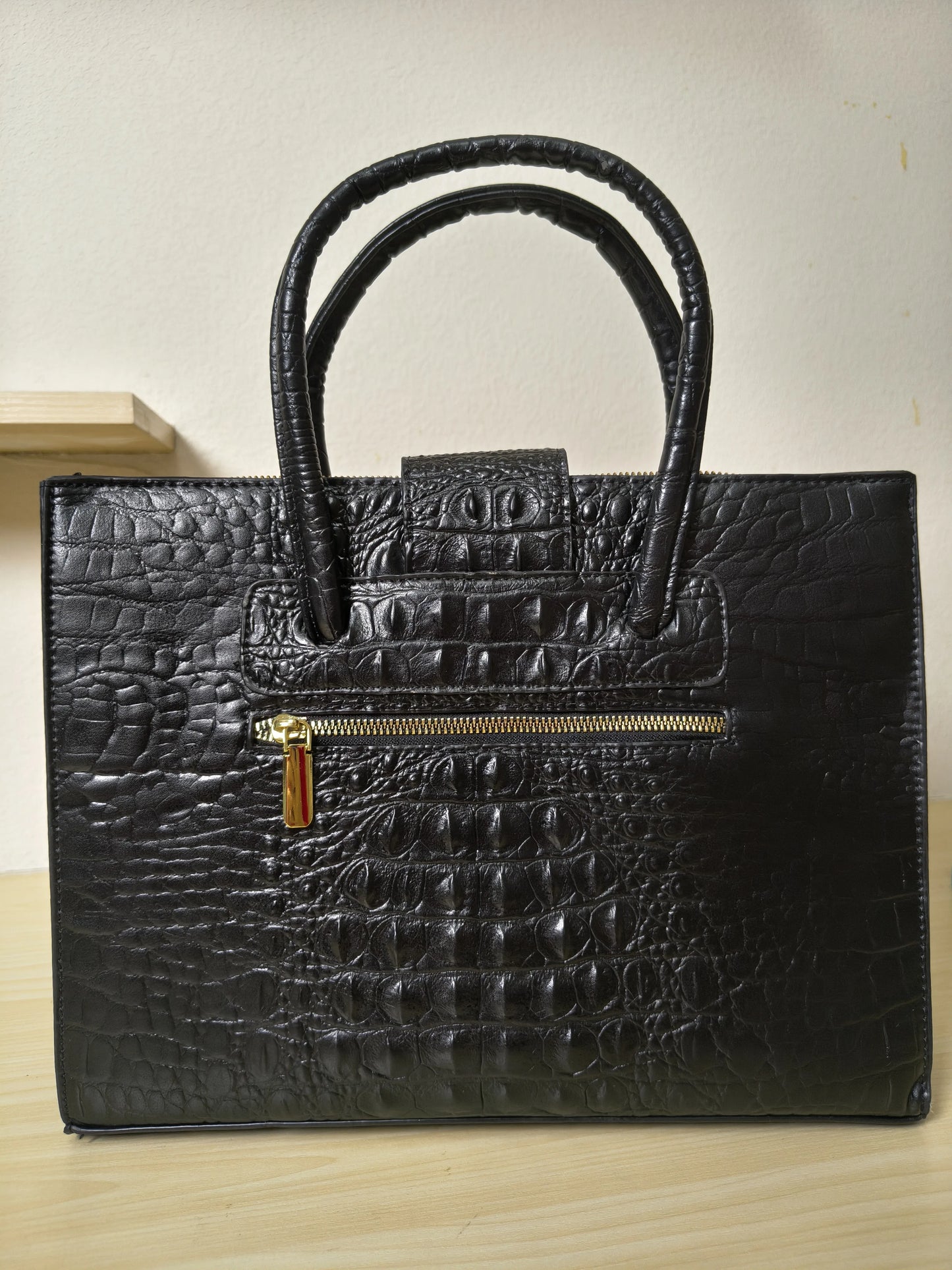 Black Crocodile Embossed Laptop Tote Bag (E95)