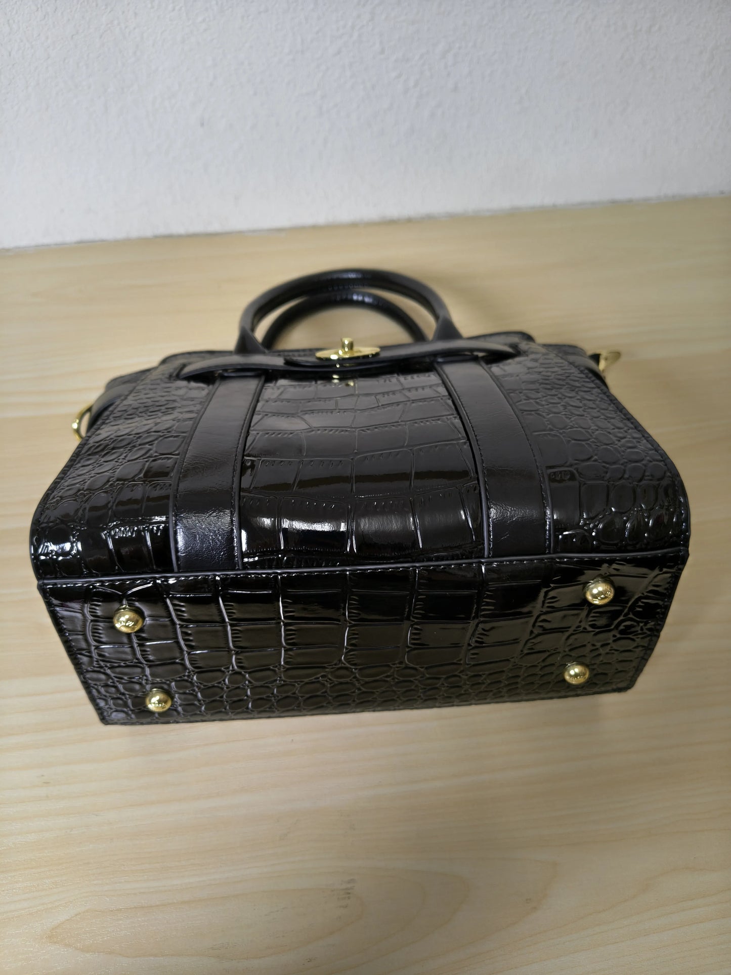 Black Crocodile Embossed Structured Tote Bag (E96)