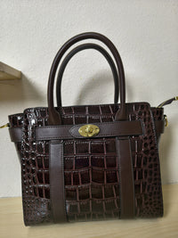 Dark Brown Crocodile Embossed Structured Tote Bag (E97)