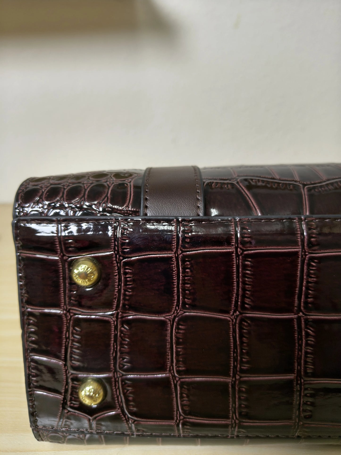 Dark Brown Crocodile Embossed Structured Tote Bag (E97)