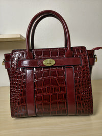 Burgundy Crocodile Embossed Structured Tote Bag (E98)