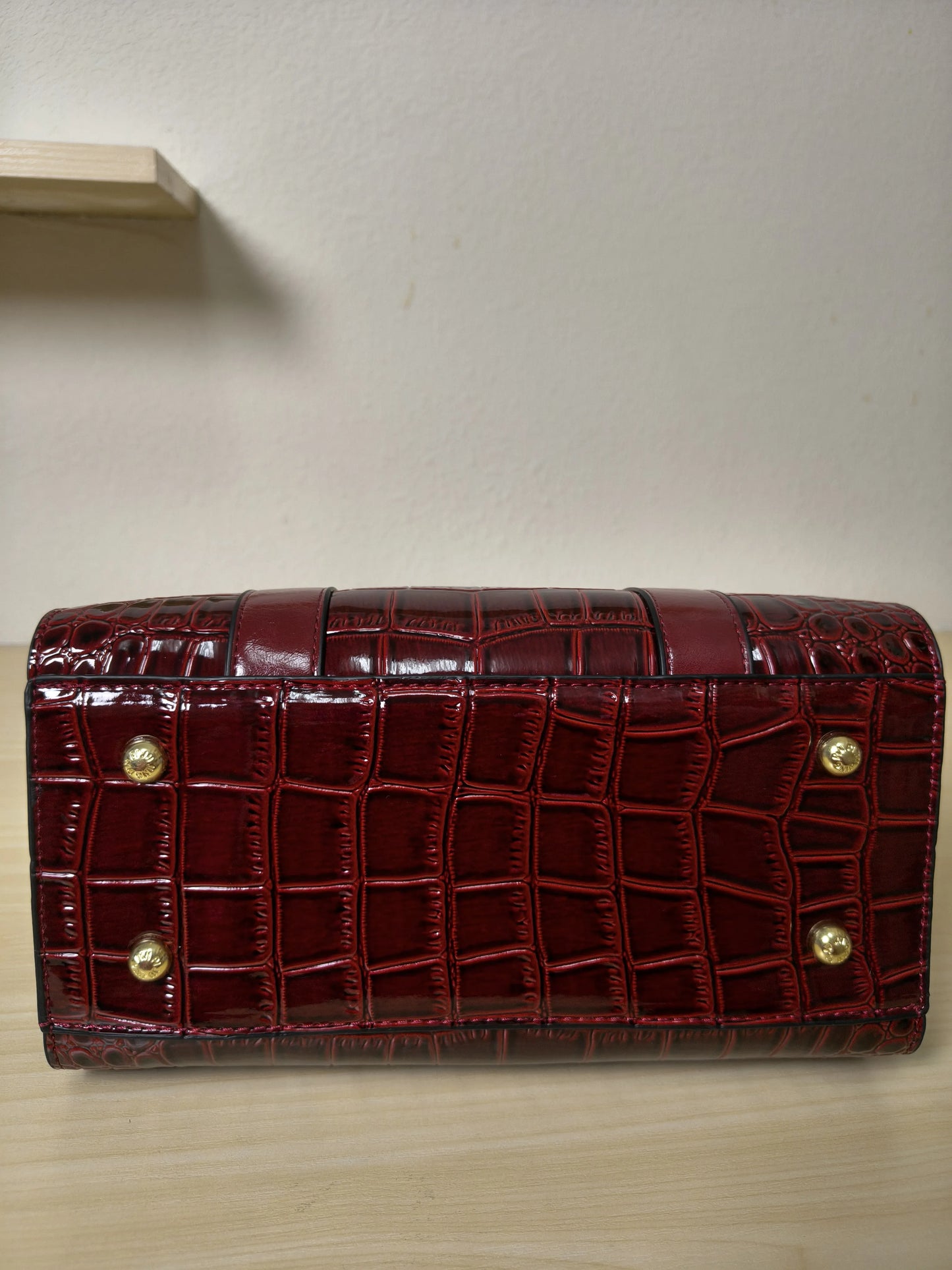 Burgundy Crocodile Embossed Structured Tote Bag (E98)