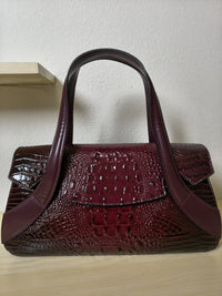 Burgundy Crocodile Embossed Long Structured Bag (E99)