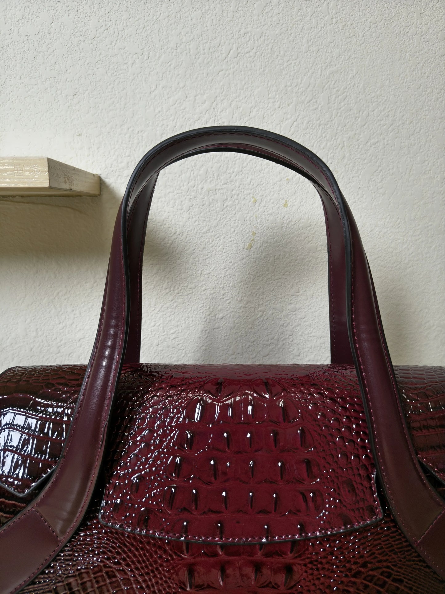 Burgundy Crocodile Embossed Long Structured Bag (E99)