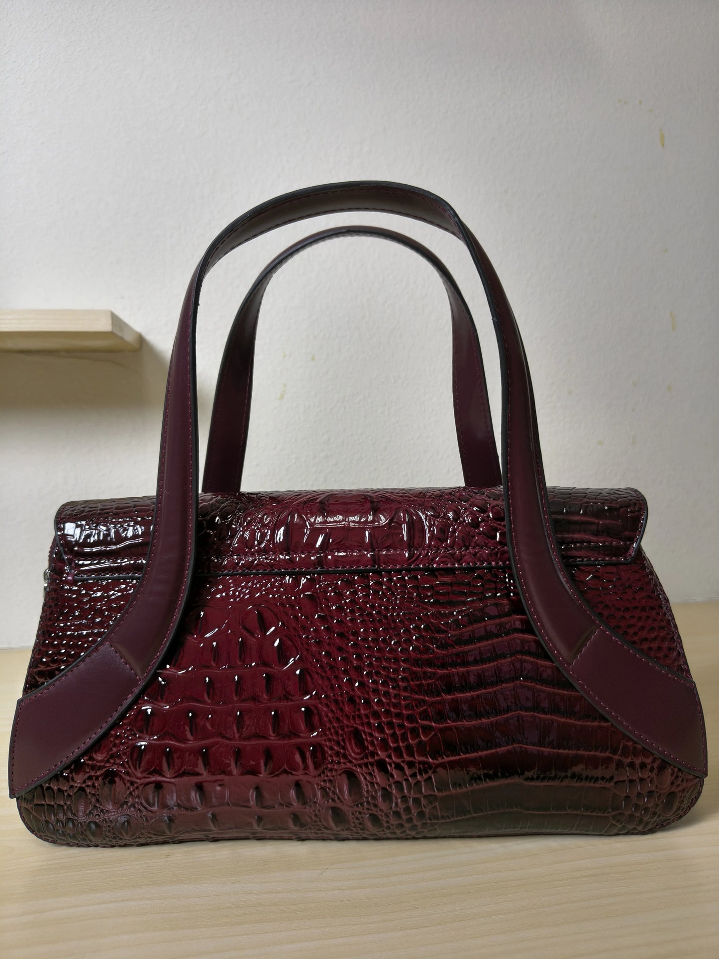 Burgundy Crocodile Embossed Long Structured Bag (E99)