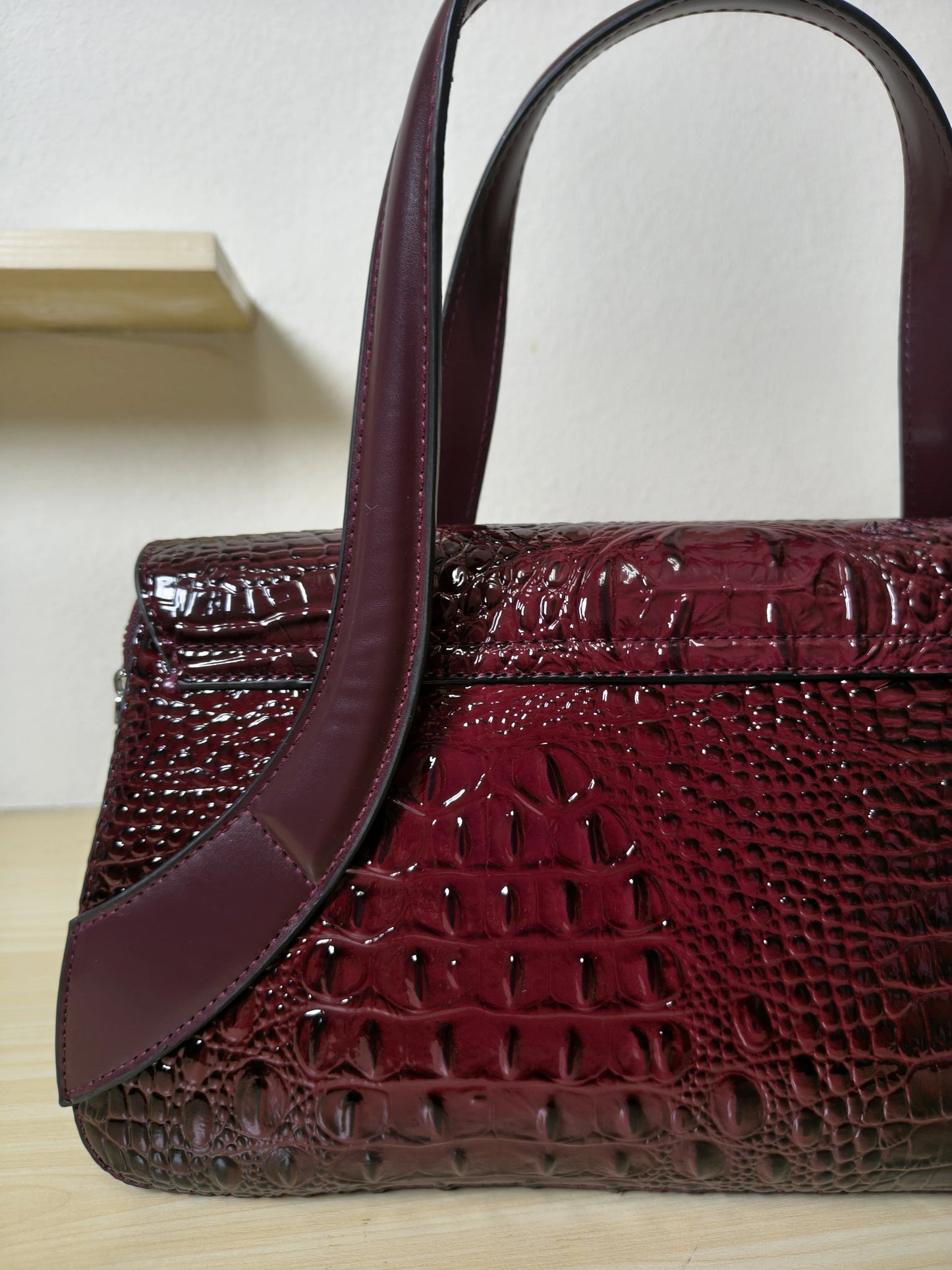 Burgundy Crocodile Embossed Long Structured Bag (E99)